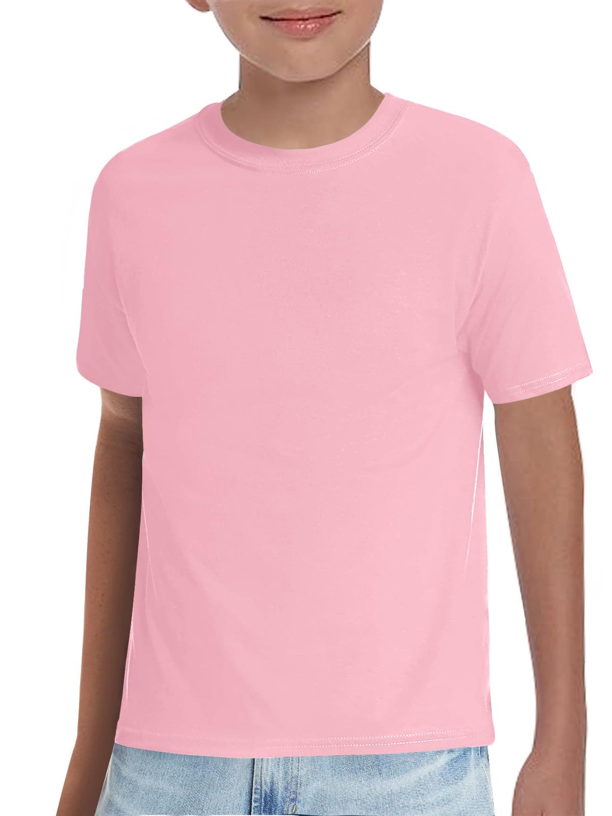 Haloumoning Boys T-Shirts Kids Short Sleeve Crewneck Solid Basic Tees Casual Tops 5-14 Years