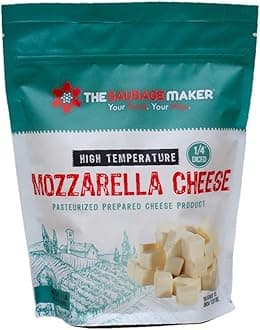The Sausage Maker® High Temp Mozzarella Cheese 1 Lb Hi-Temp Cheese For Sausage Making, 1/4" Diced Cube, 400° Temperature High Heat Cheese For Grilling, Salami, Snack Sticks, Summer Sausage