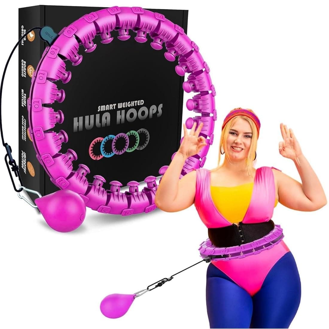 K-MART Smart Hula Ring Hoops, Weighted Hula Circle 24 Detachable Fitness Ring with 360 Degree Auto-Spinning Ball Gymnastics, Massage, Adult Fitness for Weight Loss (Purple)