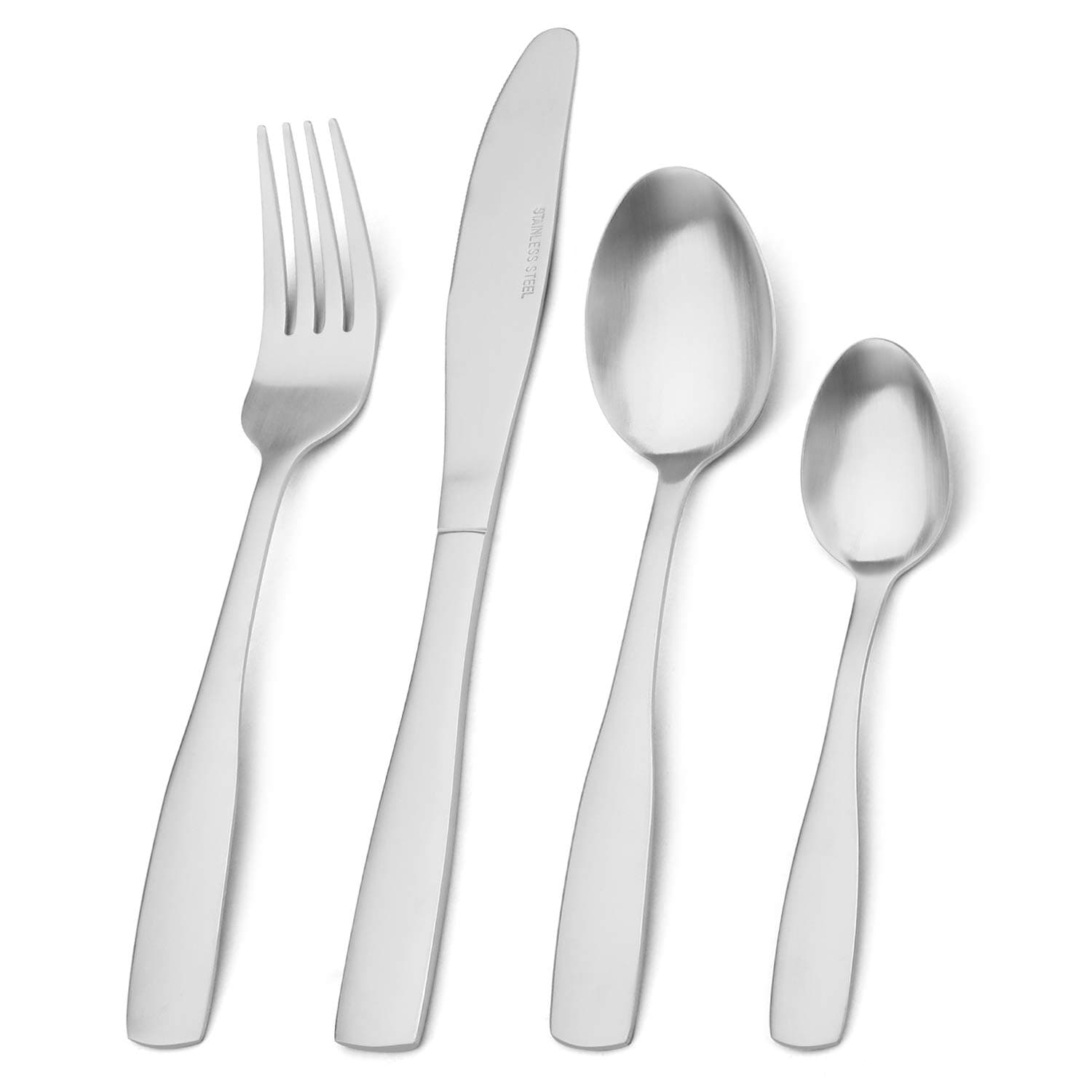 16-Piece Tableware Set - Stainless Steel Flatware & Silverware Set with Matt Silver Knife and Fork, Service for 4, Dishwasher Safe