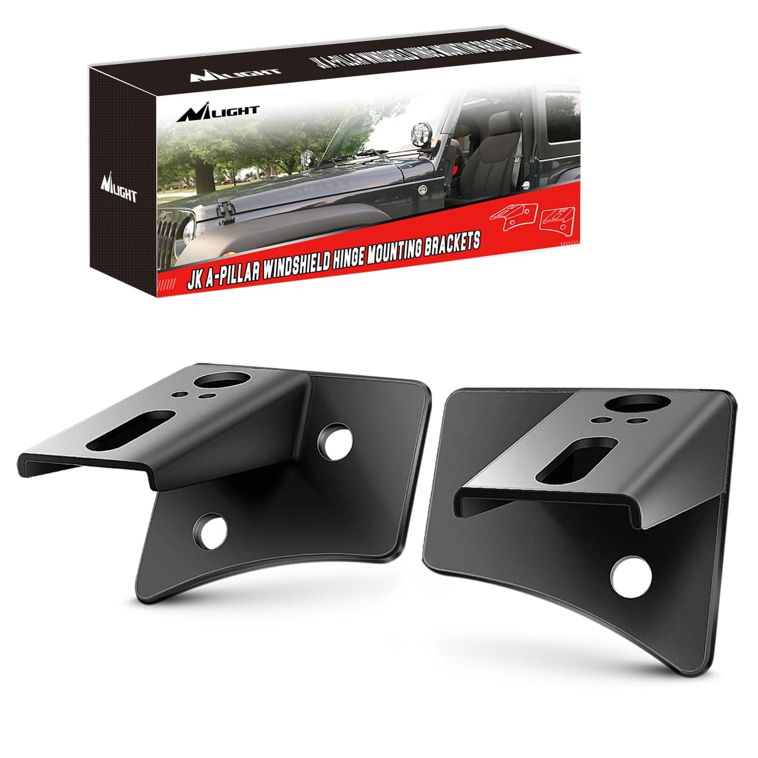 90026B 2Pcs Jeep Jk A-Pillar Windshield Hinge Mounting Brackets For Offroad Led Fog Light Halogen Work Light For 2007-2017 Jeep Wrangler Jk,2 Years Warranty