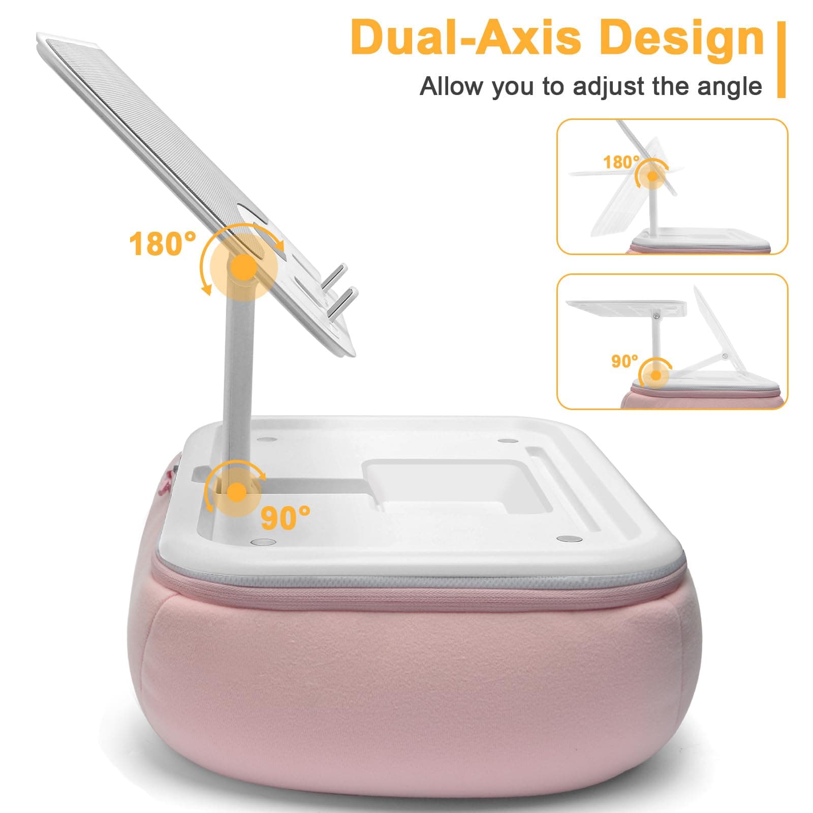 Lap Beanbag Kindle Pillow Stand with Silicone Pad,Angle Adjustable ipad Holder for Bed,Tablet Pillow with Removable Base,Soft Cushion Pillow Stand Compatible with 4.7-13" Kindle,Phone,Tablet,Pink