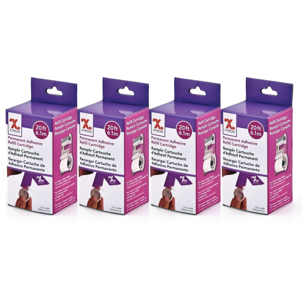 Permanent Adhesive Refills for X150 Sticker Maker, 1.5" x 20', Refill Cartridges, 4 Pack (AT155-20A)
