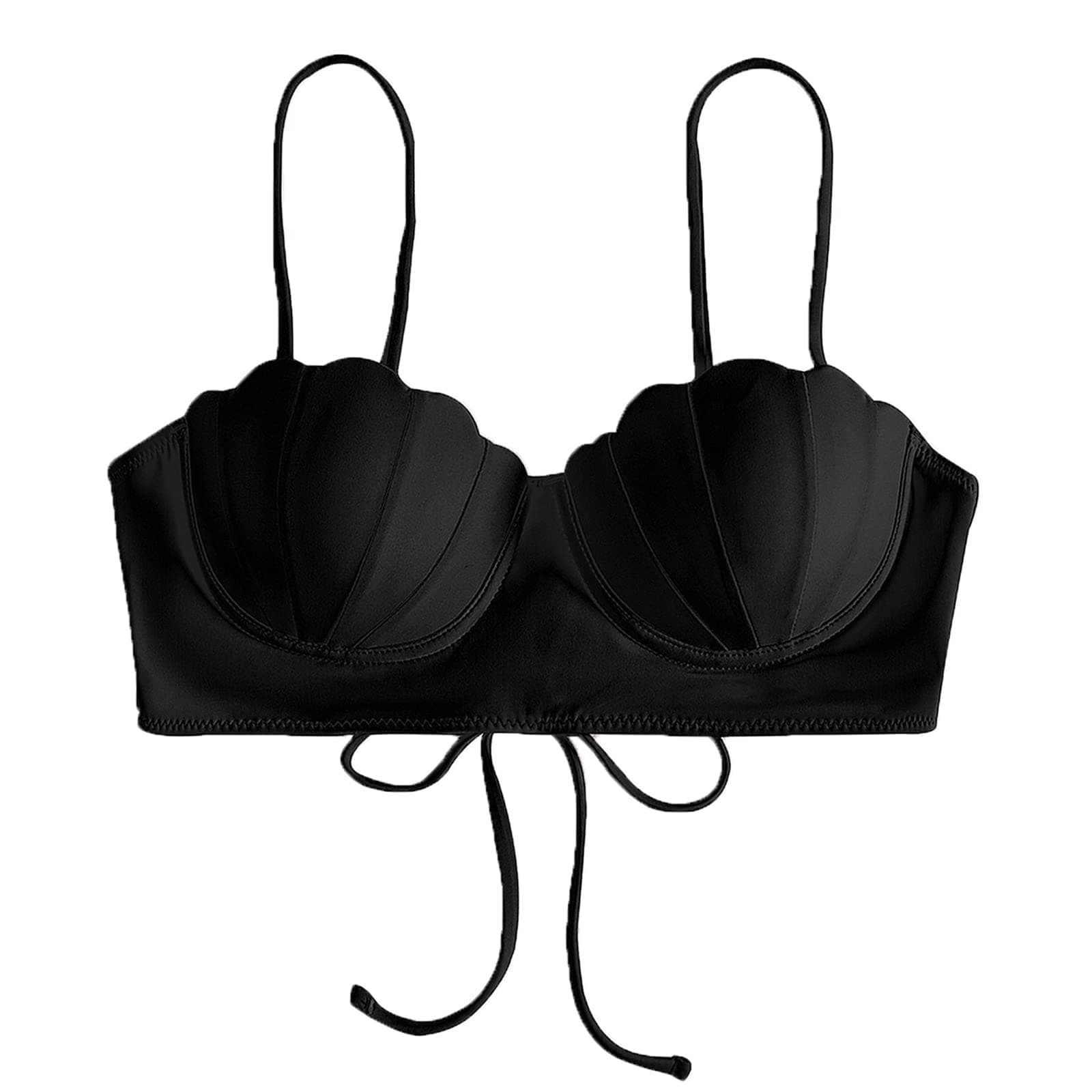 Spaghetti Strap Bikini Top Seashell Swim Tops Push Up Bathing Suit Tops for Women with Underwire Swimsuit Tops Solid Color Ladies Swimming Costumes Sexy Swimwear Lace Up Beachwear Bikinis