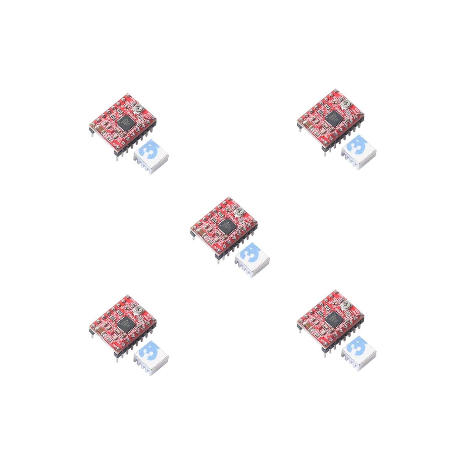 5pcs A4988 Stepper Motor Driver pololu StepStick Module Board Red with Aluminum Heat Sink Compatible with ramps 1.4 3D Printer Reprap, CNC Machine or Robotics