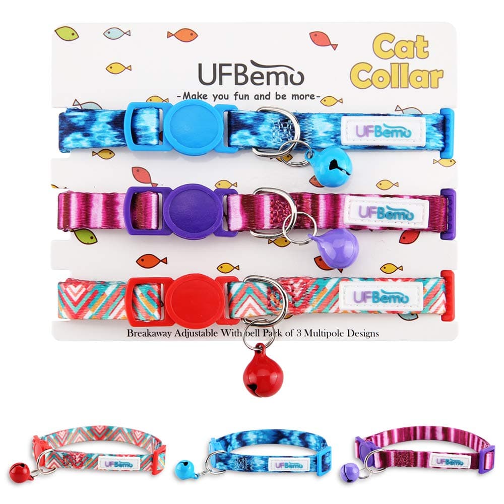 UFBemo Breakaway Cat Collar Customized Cat Collars With Bell 3 Pack Adjustable Strap With Safety Buckle and Heavy-Duty Nylon Collar for Small Dog Or Cat