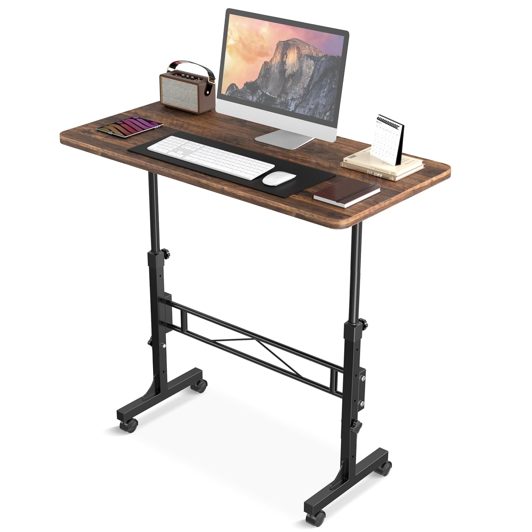 Small Standing Desk Adjustable Height, Mobile Stand Up Desk with Wheels, 32 Inch Portable Rolling Desks for Walking Pad Treadmill Rusitc