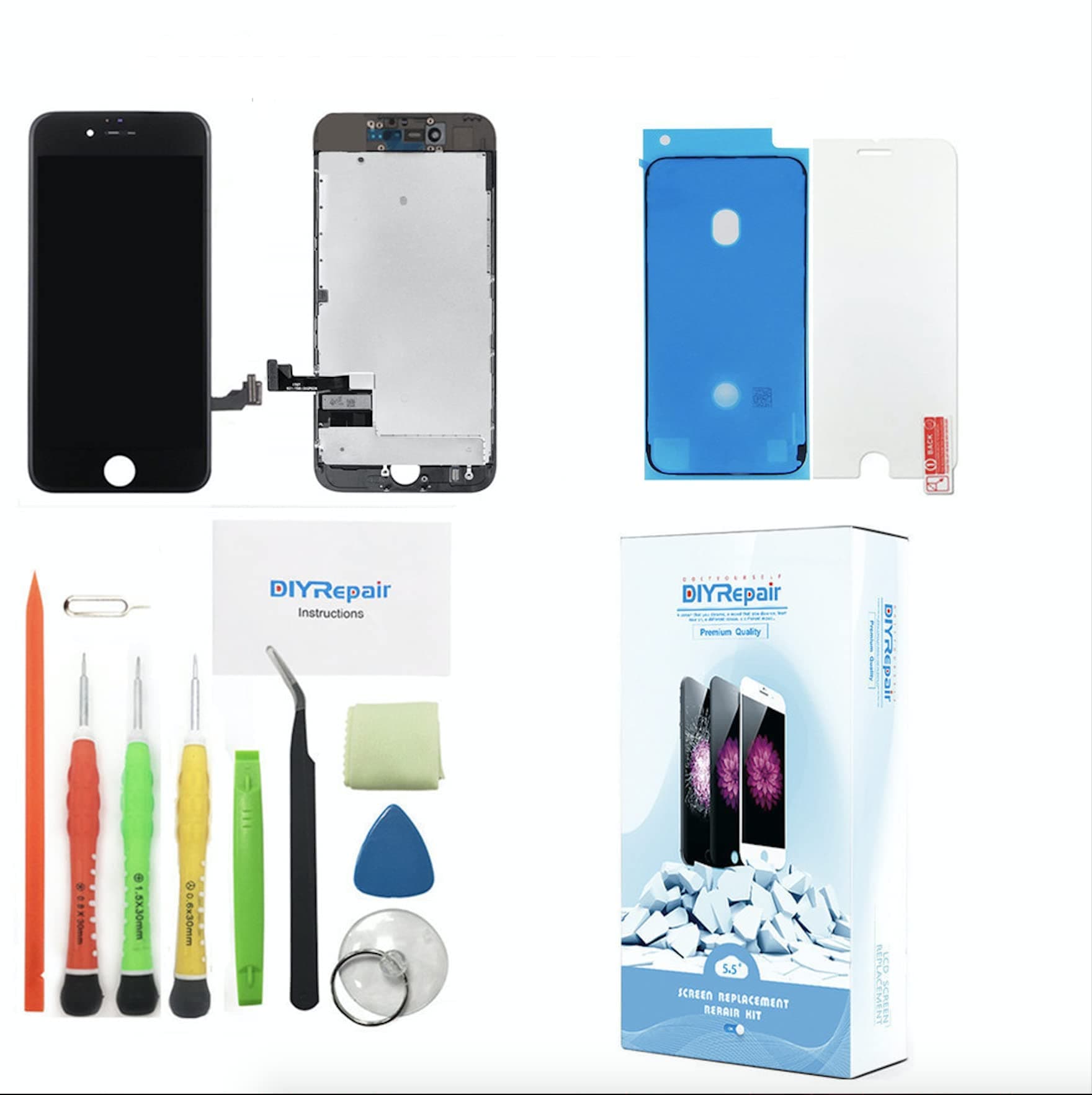 for iPhone 7 Screen Replacement 4.7', 3D Touch Screen Full Repair kit, Display Digitizer Glass Assembly with Tools Set, Tempered Glass, Instruction-Black