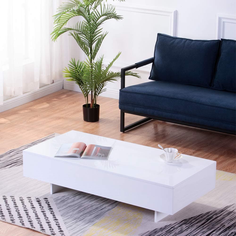 GOLDFAN Modern Rectangle Coffee Table High Gloss Coffee Table for Living Room Home Office Furniture, White