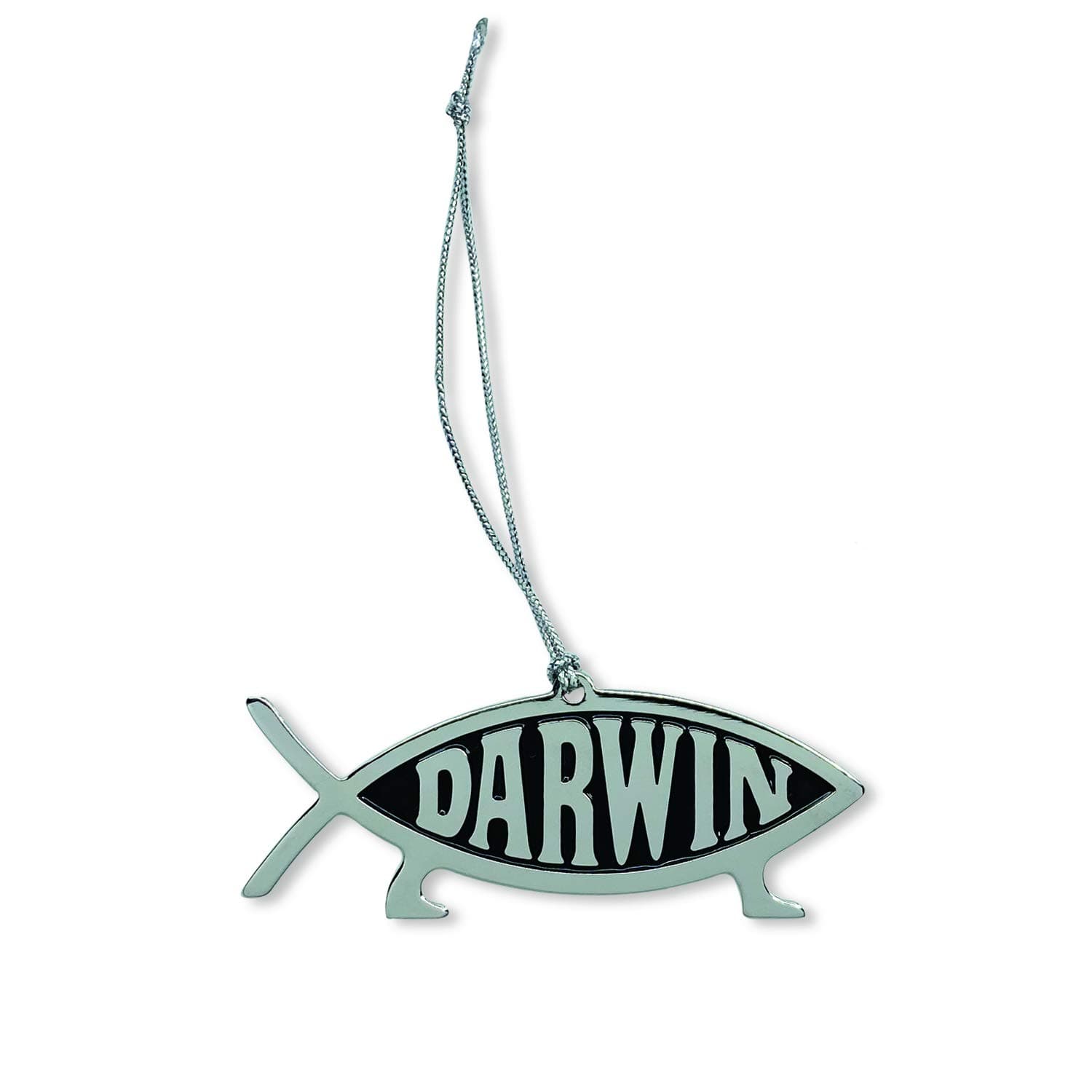 EvolveFISH Darwin Fish Metal Holiday Ornament - [Silver][2 1/2'' x 1'']