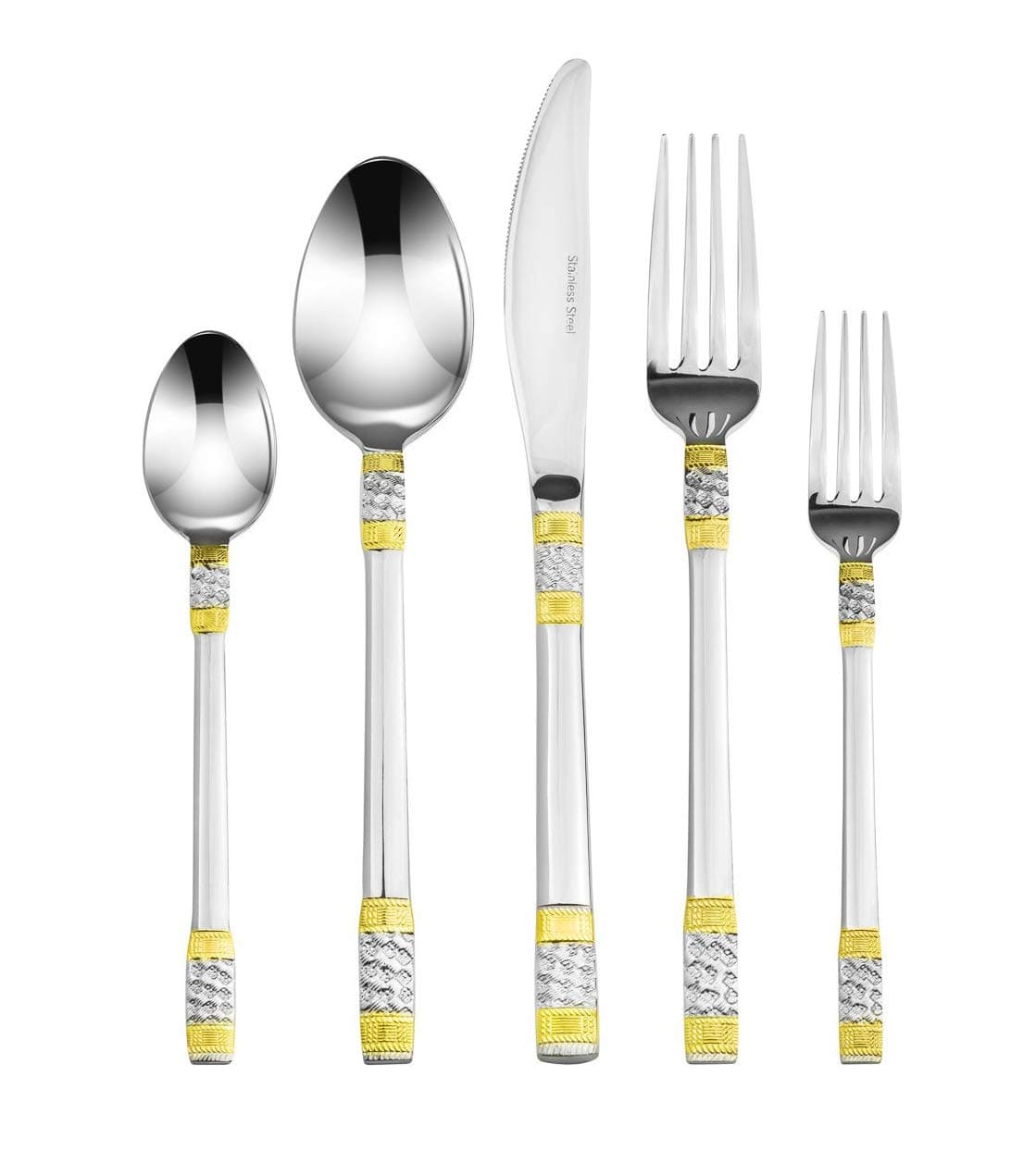 Venezia Collection 40-Pcs. Fine Flatware Set, Silverware Cutlery Dining Service for 8, Premium 18/10 Surgical Stainless Steel, 24K Gold-Plated Trim (gold sets only) (Milano)