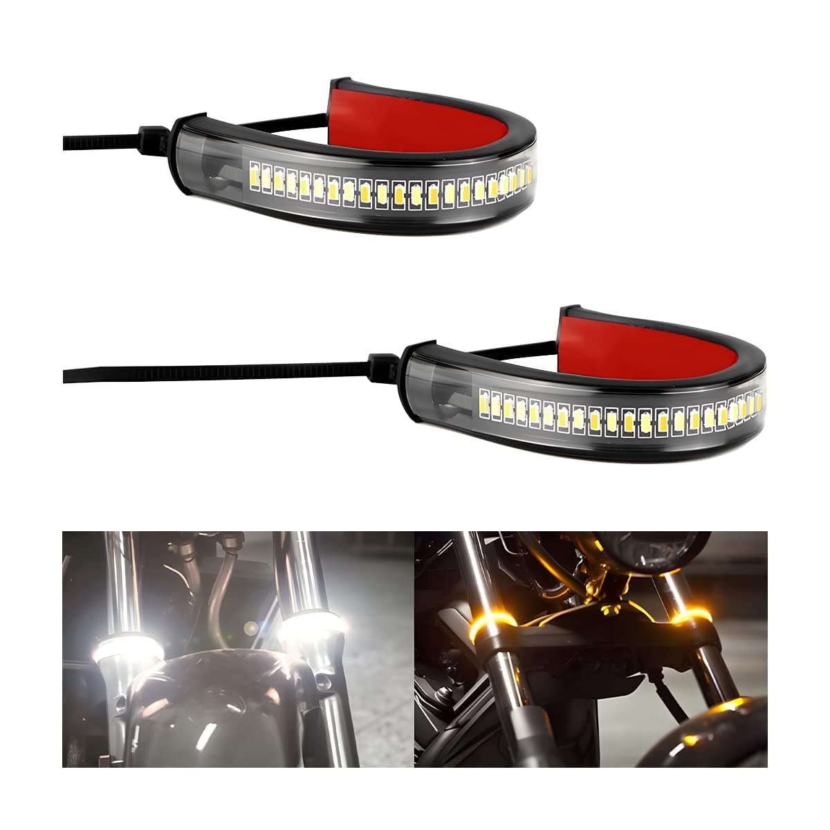 – Azonee 2Pcs Motorcycle LED Turn Signal Light, Adjustable Switchback Dual-Color White/Amber Fork Turn Signal Blinkers, Universal Daytime Running Light Waterproof LED Turn Signals for Motorcycle