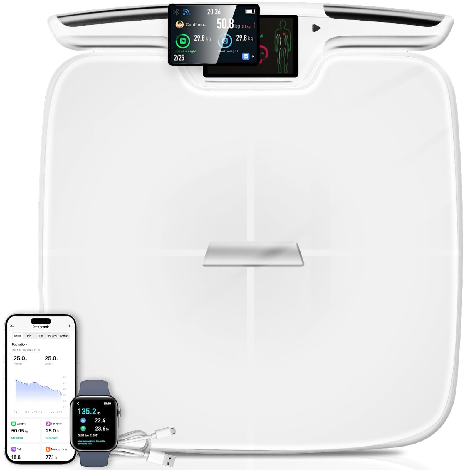 Smart Digital Scale for Weight, 8-Electrode Dual Frequency High Precision Scale With BMI, Body Fat, Muscle Mass, 56 Composition Measurement, WiFi/Bluetooth, APP/TFT Display