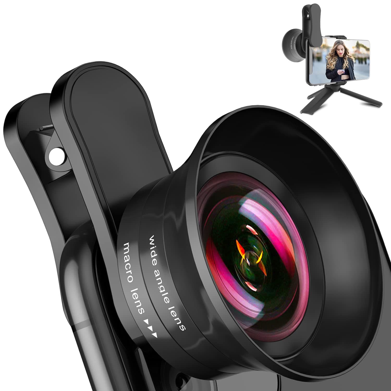 iPhone Camera Lens Pro with Tripod - ANGFLY 4K HD 120° Wide Angle Lens & 20X Macro Lens, Phone Camera Lenses Compatible with iPhone Android Samsung One Plus Huawei Phones and Tablets