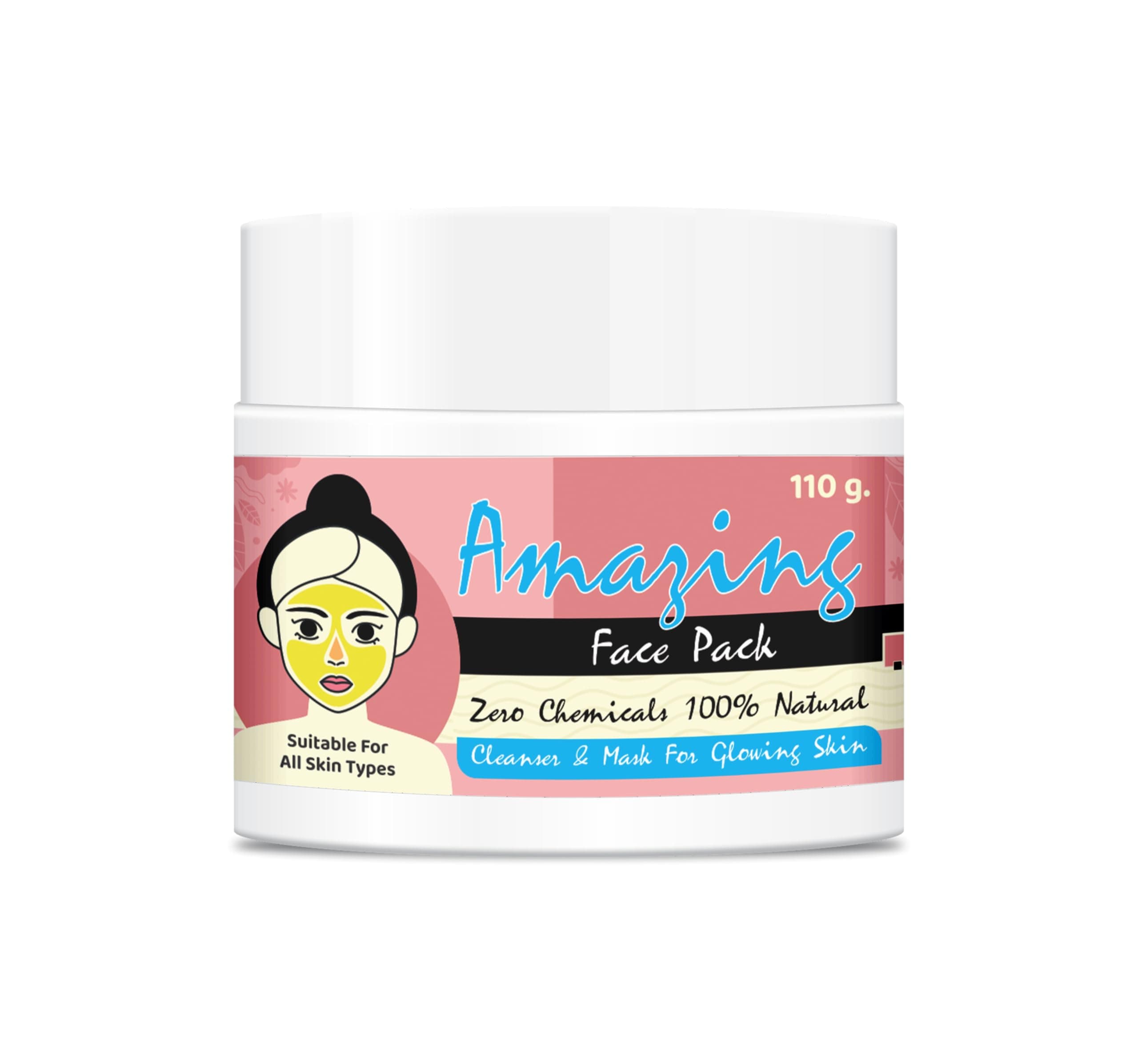 Preach Pharma Amazing Face Pack, DE-TAN with Saffron, Multani Mitti, Chia Seeds, Flax Seeds and White Chandan for Smooth, Bright Skin, Reduces Pigmentation and Wrinkles & D- TAN 110gm