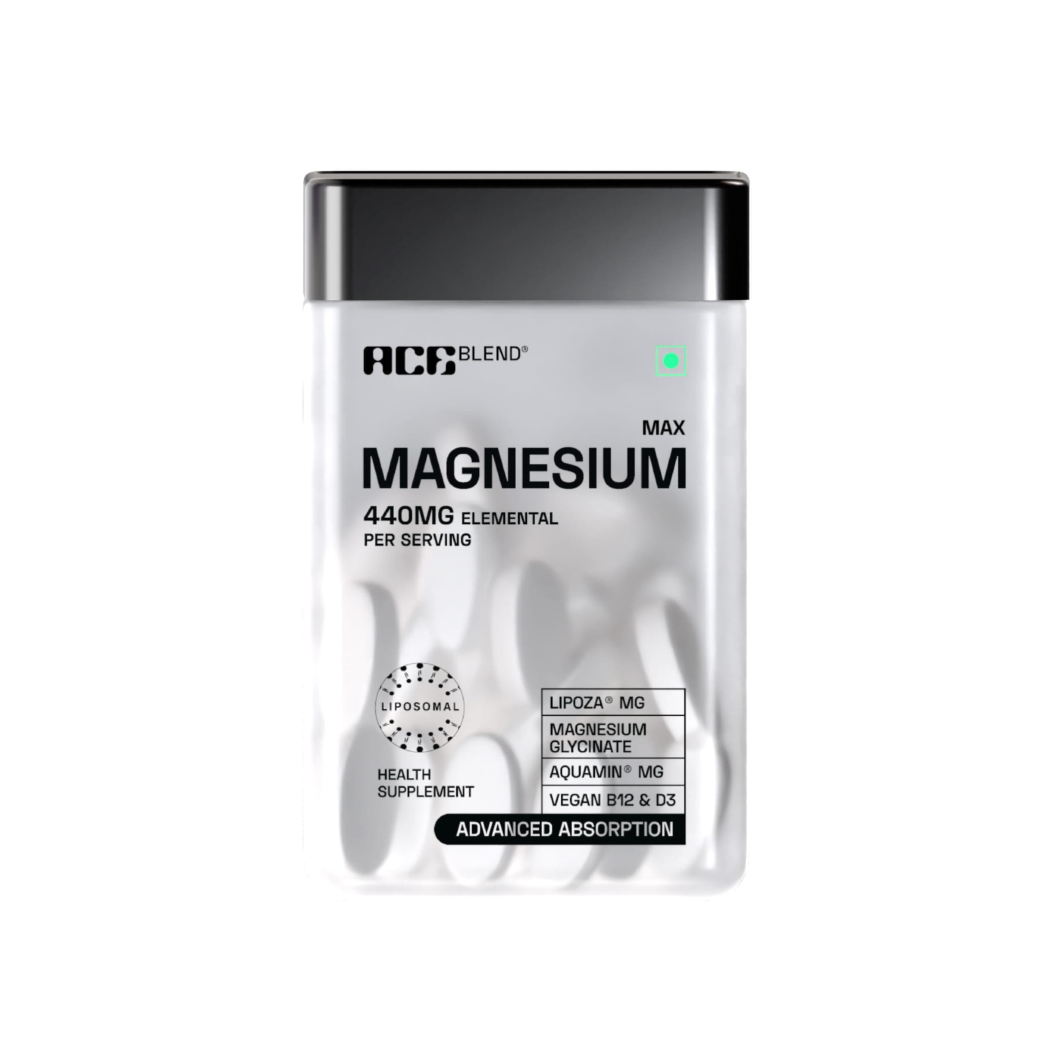 Max Magnesium Glycinate (60 tablets) | 1600mg Triple Complex | 440mg Elemental Magnesium | Calcium, Vegan Vitamin B12 & D3 | Promotes Deep Sleep, Muscle Recovery & Heart Health