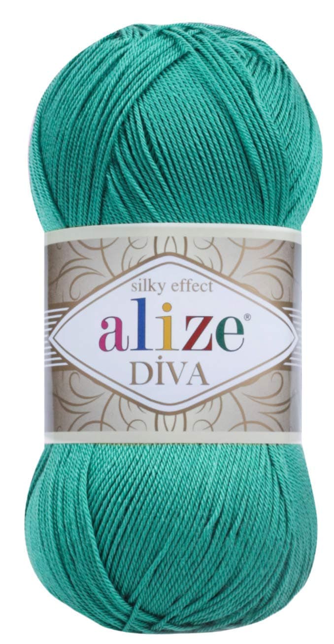 Alize Hand Knitting Yarn 100% Microfiber Acrylic Yarn Diva Silk Effect Thread Crochet Art Lace Craft Lot of 4 skeins 400gr 1532yds Color (610 Jade)