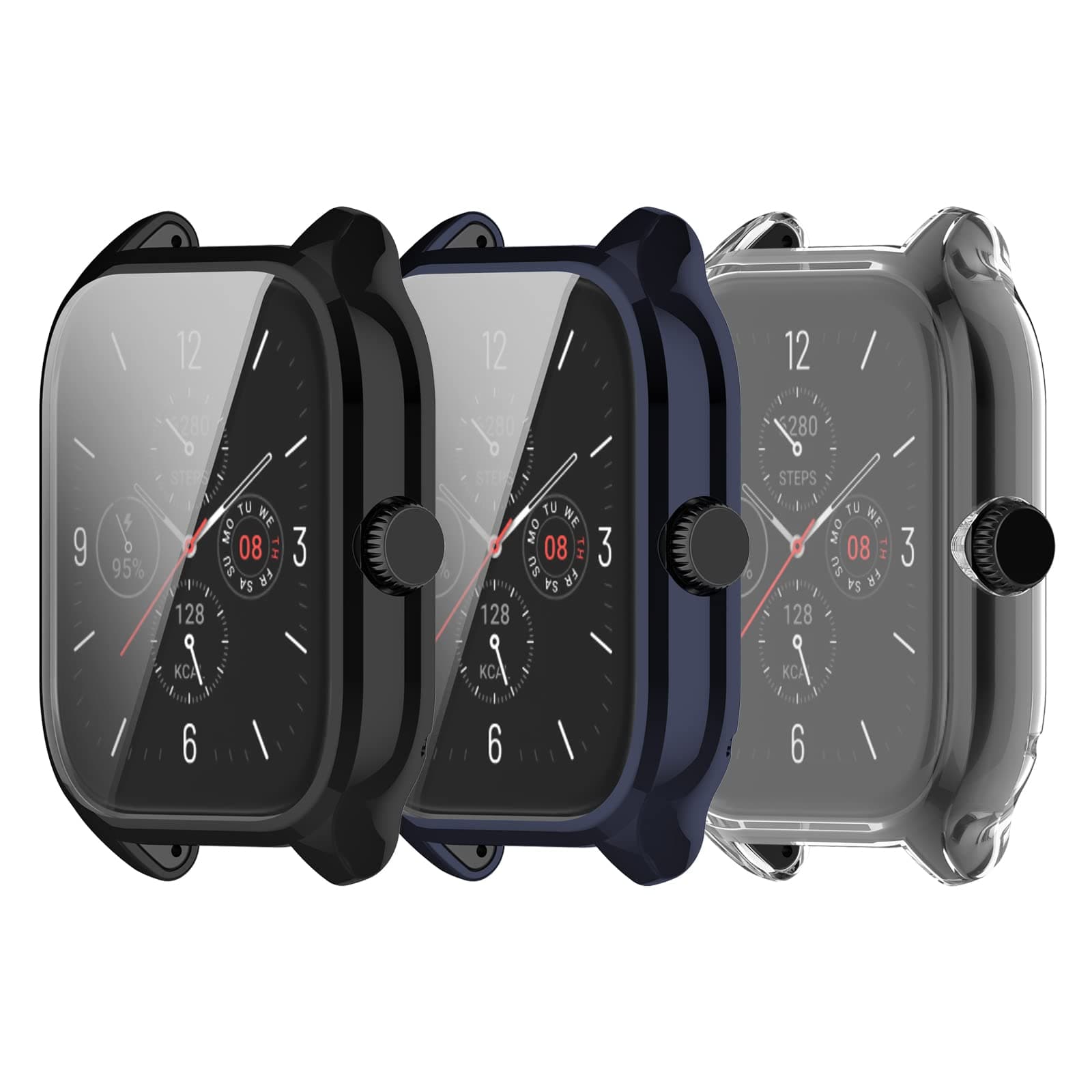 3Pack Compatible for Amazfit GTS 4 Case Screen Protector Cover, TPU Plated Full Coverage Screen Protector Case Bumper Shell Protective Cover for Amazfit GTS 4 (Black/Blue/Clear)
