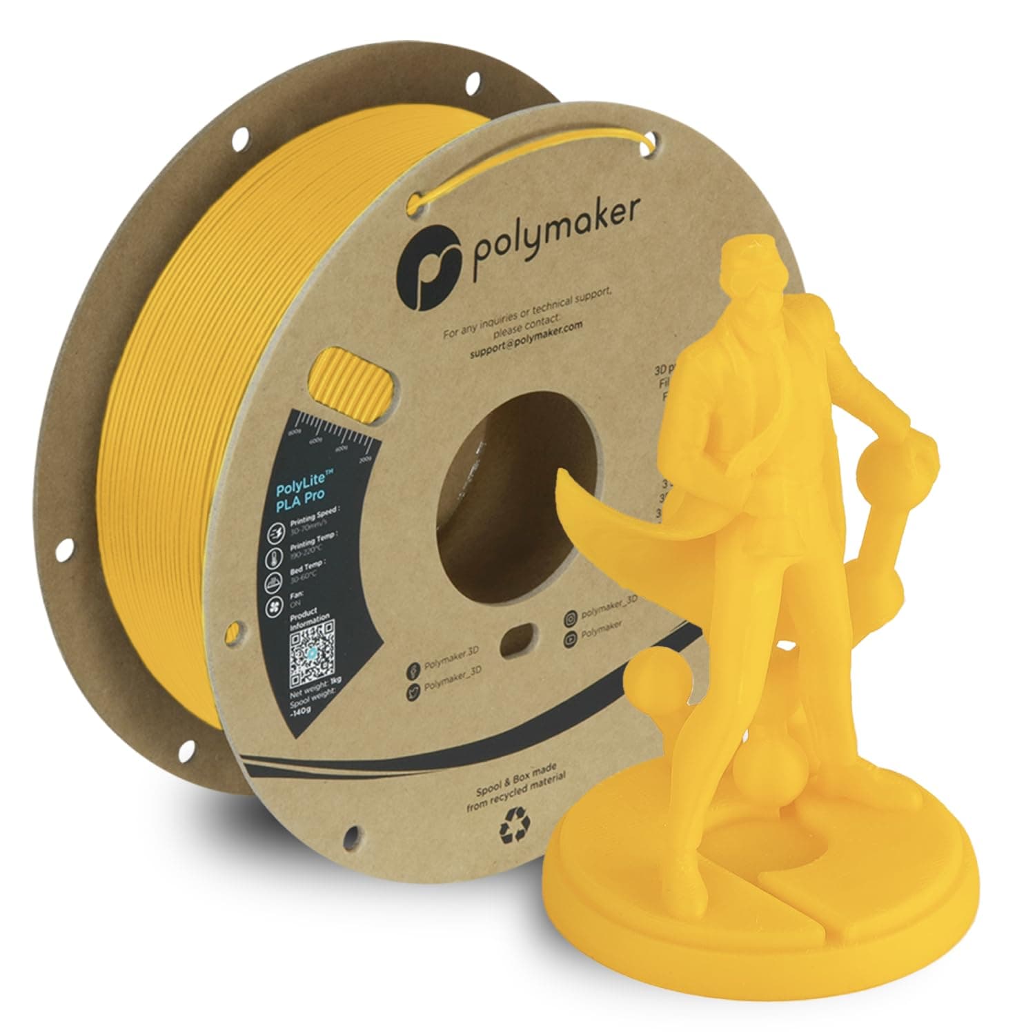 Polymaker PLA PRO Filament 1.75mm, Tough & High Rigidity Yellow PLA Filament 1.75mm 1kg Cardboard Spool - PolyLite PLA PRO 3D Printer Filament 1.75mm, Print with Most 3D Printers Using 3D Filament