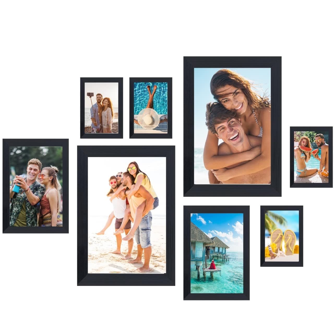 8 Pcs Multi Photo Frames Set Multiple Size Photograph, Black Picture Frame For Tabletop or Wall Décor, Gallery Photo Frames 8x10, 4x6, 5X7