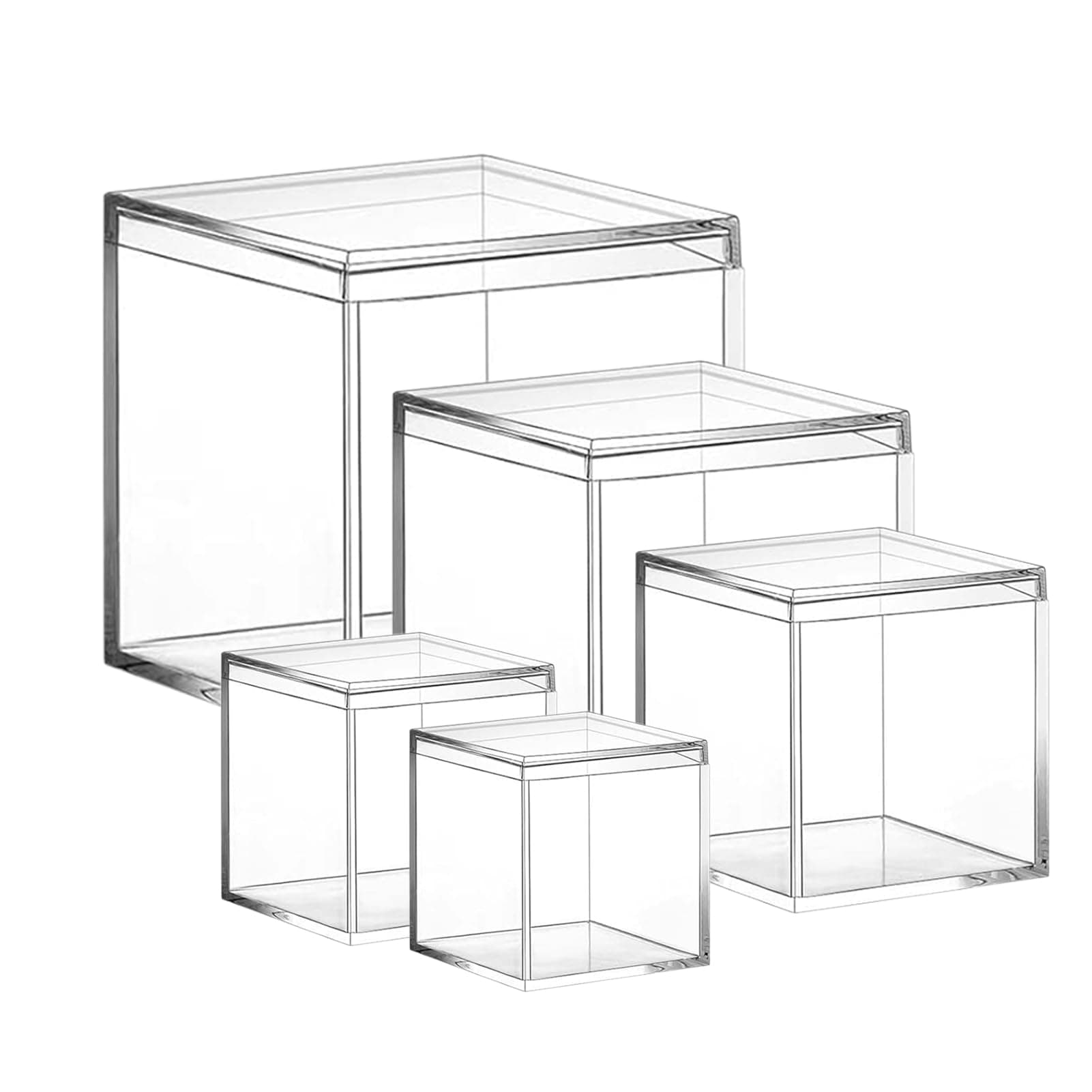 PROFIKLA 4.7/4/3.3/3/2.5 inch Clear Acrylic Box with Lid, Jewelry Display Box, Plastic Square Cube Decorative Storage Boxes for Candy Pill and Tiny Jewelry, Artwork Display