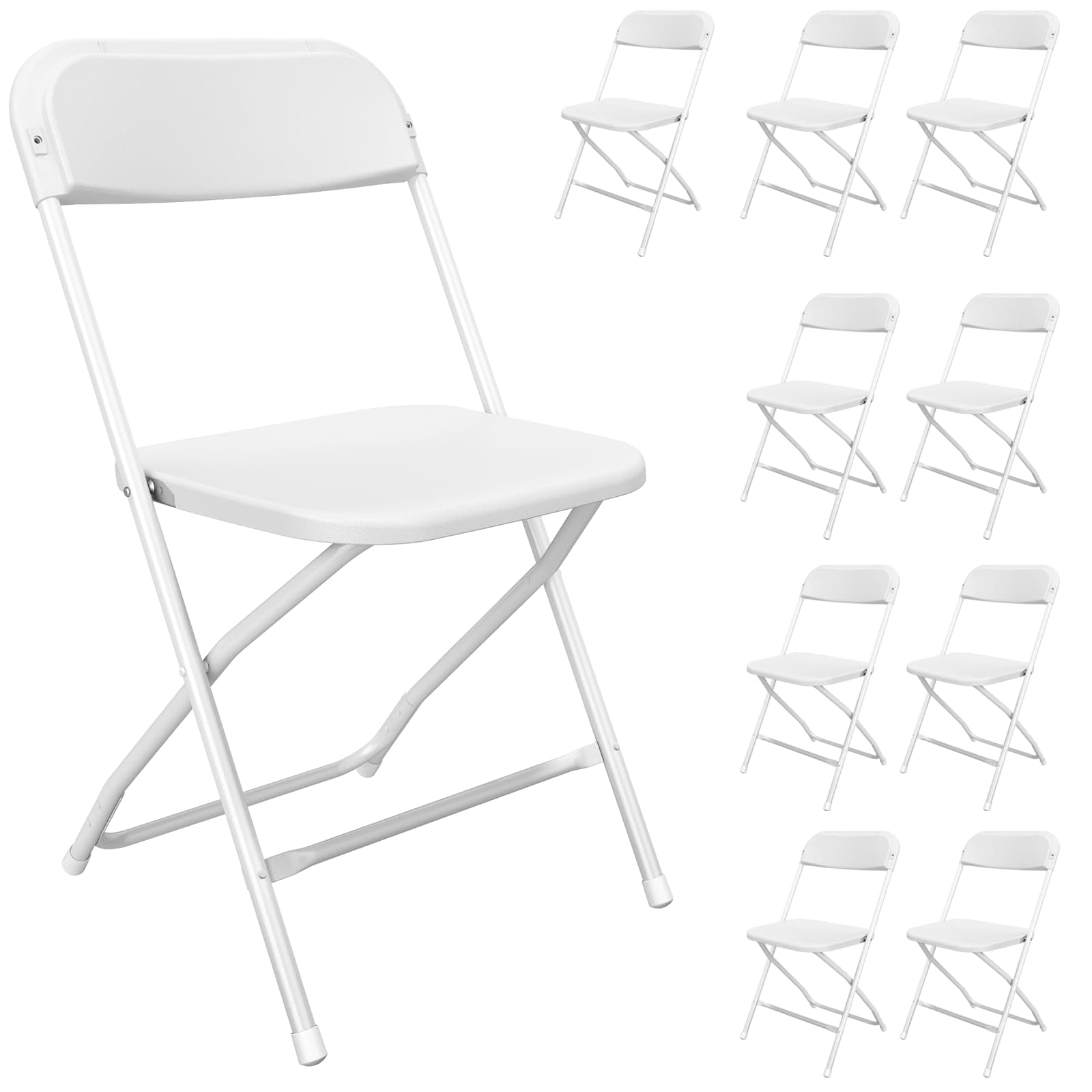 10 Pack White Folding Chairs, Portable Party Chairs, Plastic Folding Chair,Stackable Commercial Seats with Steel Frame for Office Wedding Party Patio Dinning Events, 350lbs Capacity
