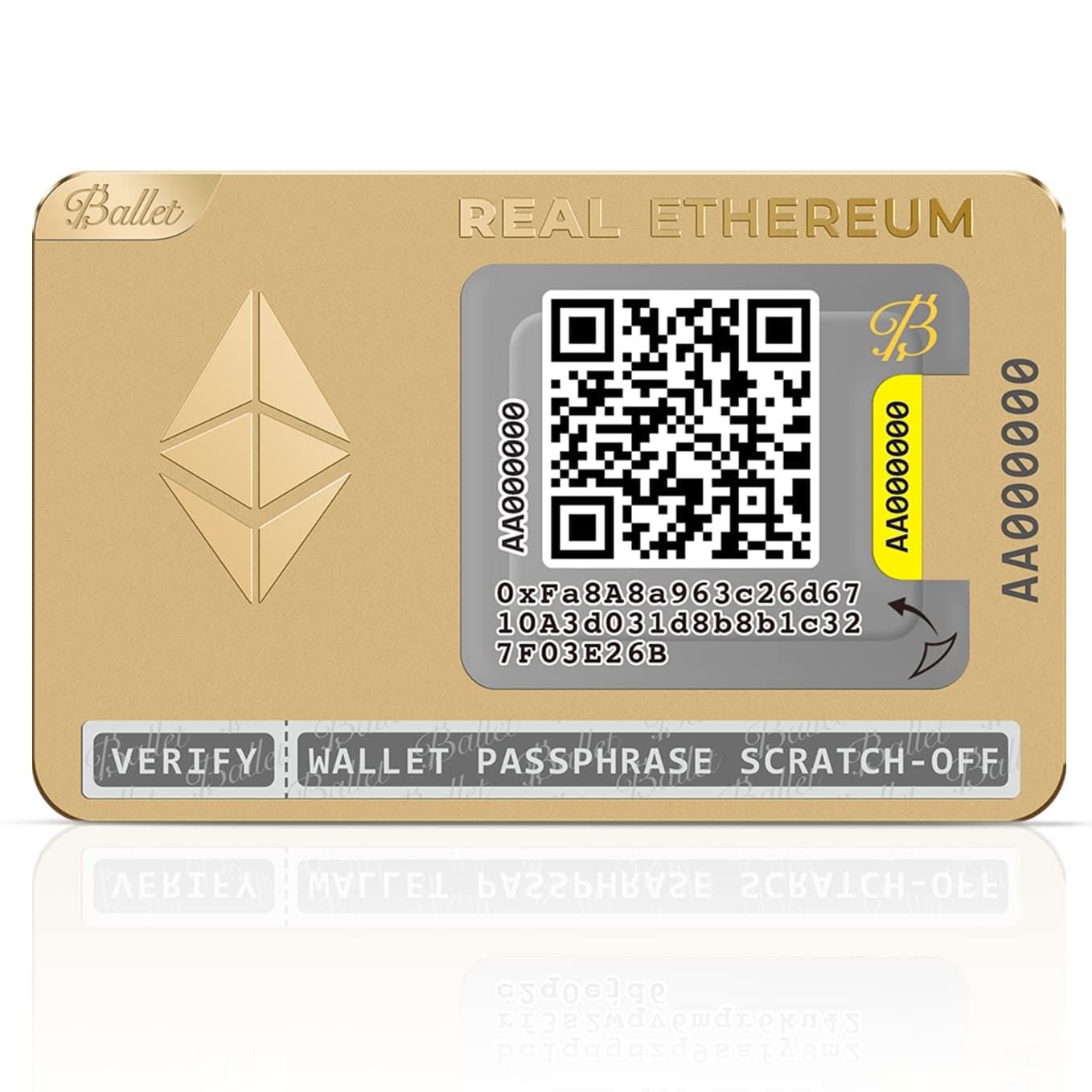 REAL ETH Cold Storage Wallet Card | Non-Electronic Physical Crypto Wallet | No 12/24-Word Seed Phrase | No Battery/USB/Bluetooth Crypto App (Gold-plated)