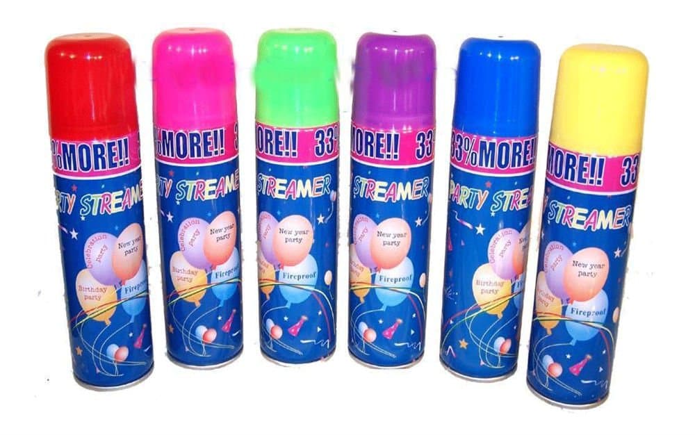 6 Cans Fun Silly Party Crazy String Streamer Spray Cans Weddings Birthday