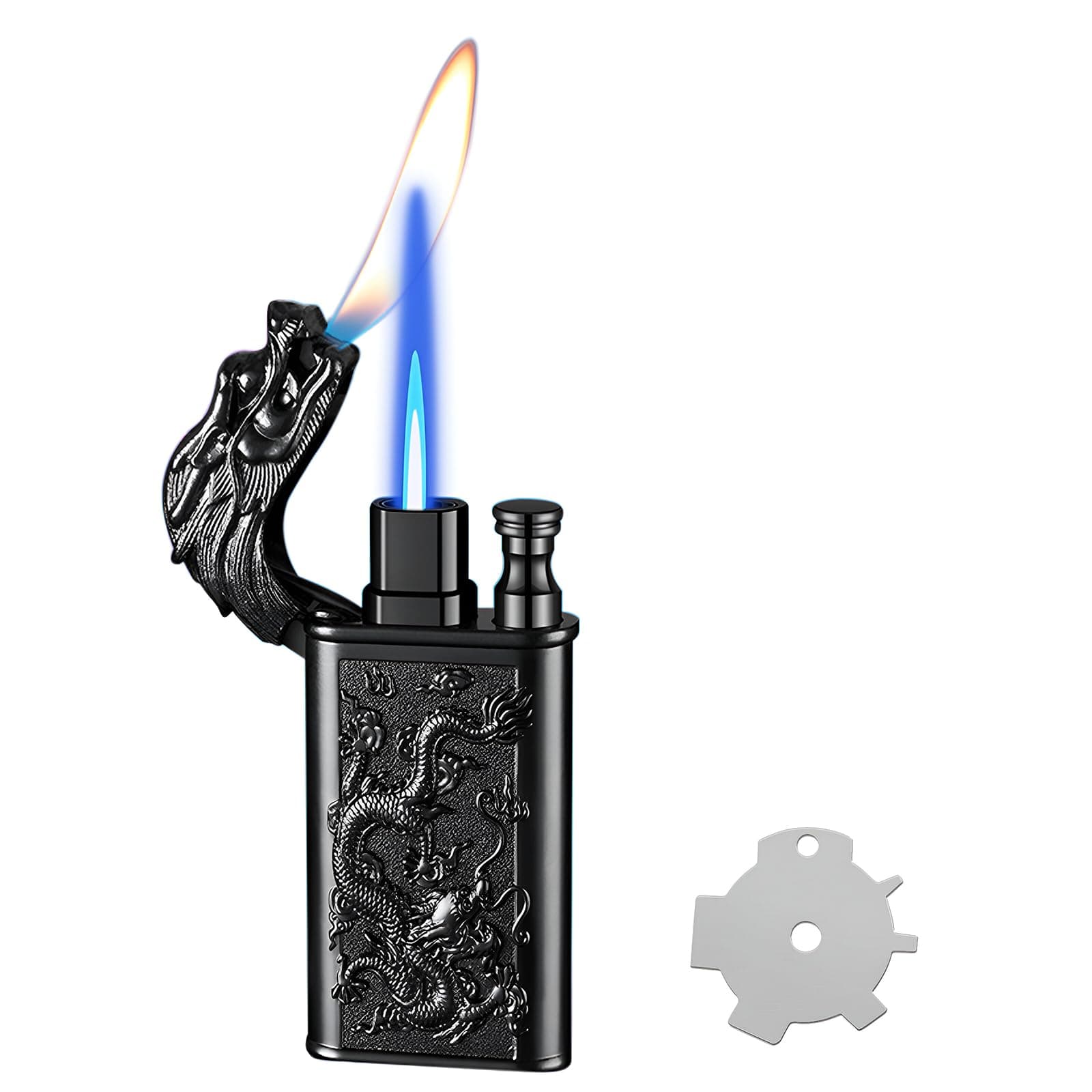 Torch Lighter, Relief Dragon Design Magic Dual Flame Lighter with Adjusting Flames Tool, Creative Windproof Lighters, Cool Jet Flame Butane Lighter-s, Refillable Butane Lighters for Outdoor Indoor