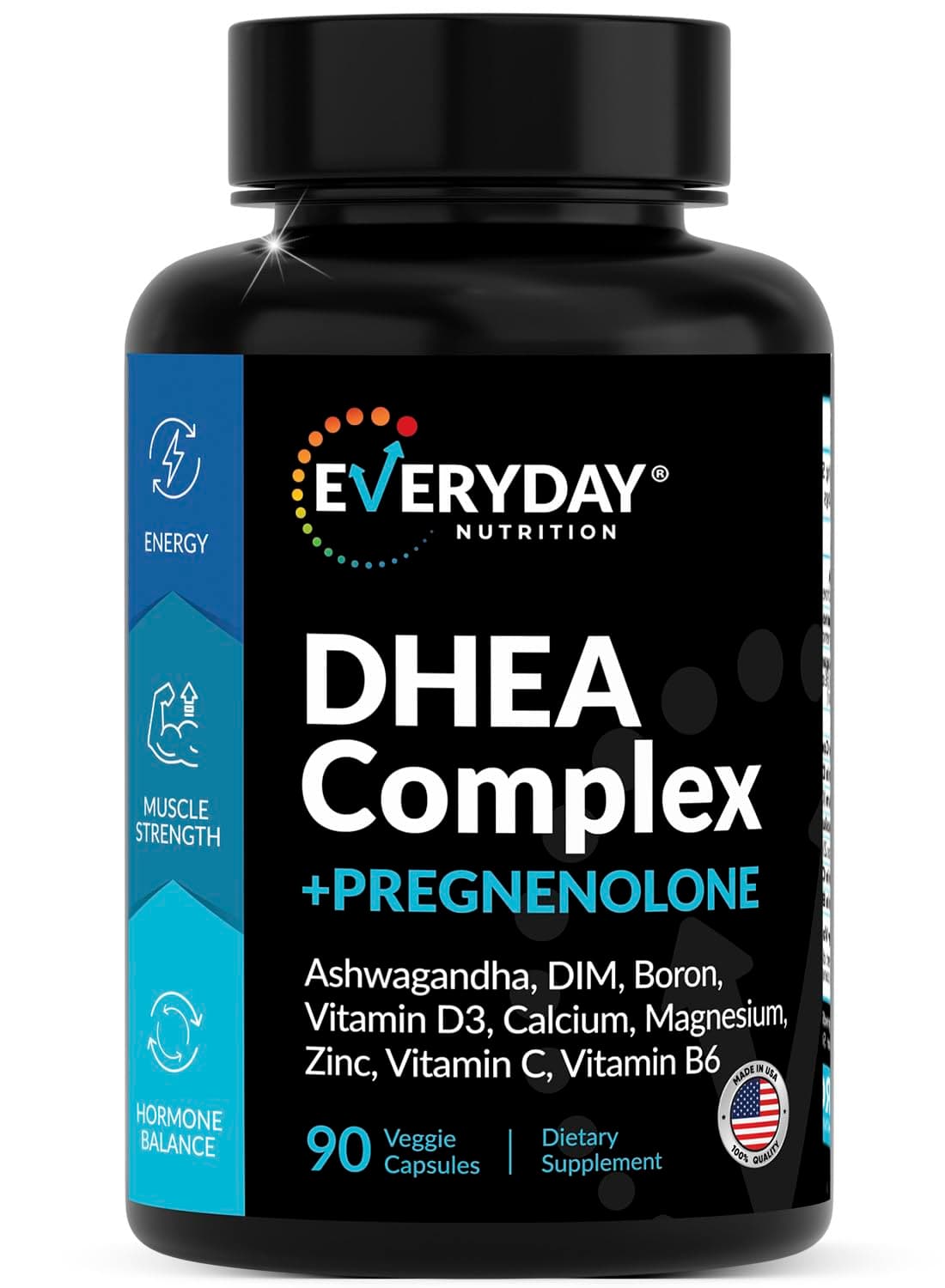 DHEA Micronized 200mg Complex with Pregnenolone 100mg Supplement for Men & Women with Ashwagandha, DIM, Magnesium, Boron, Calcium , Zinc, Vitamin D3, C and B6 Hormone Support - Made in USA 90 Capsules