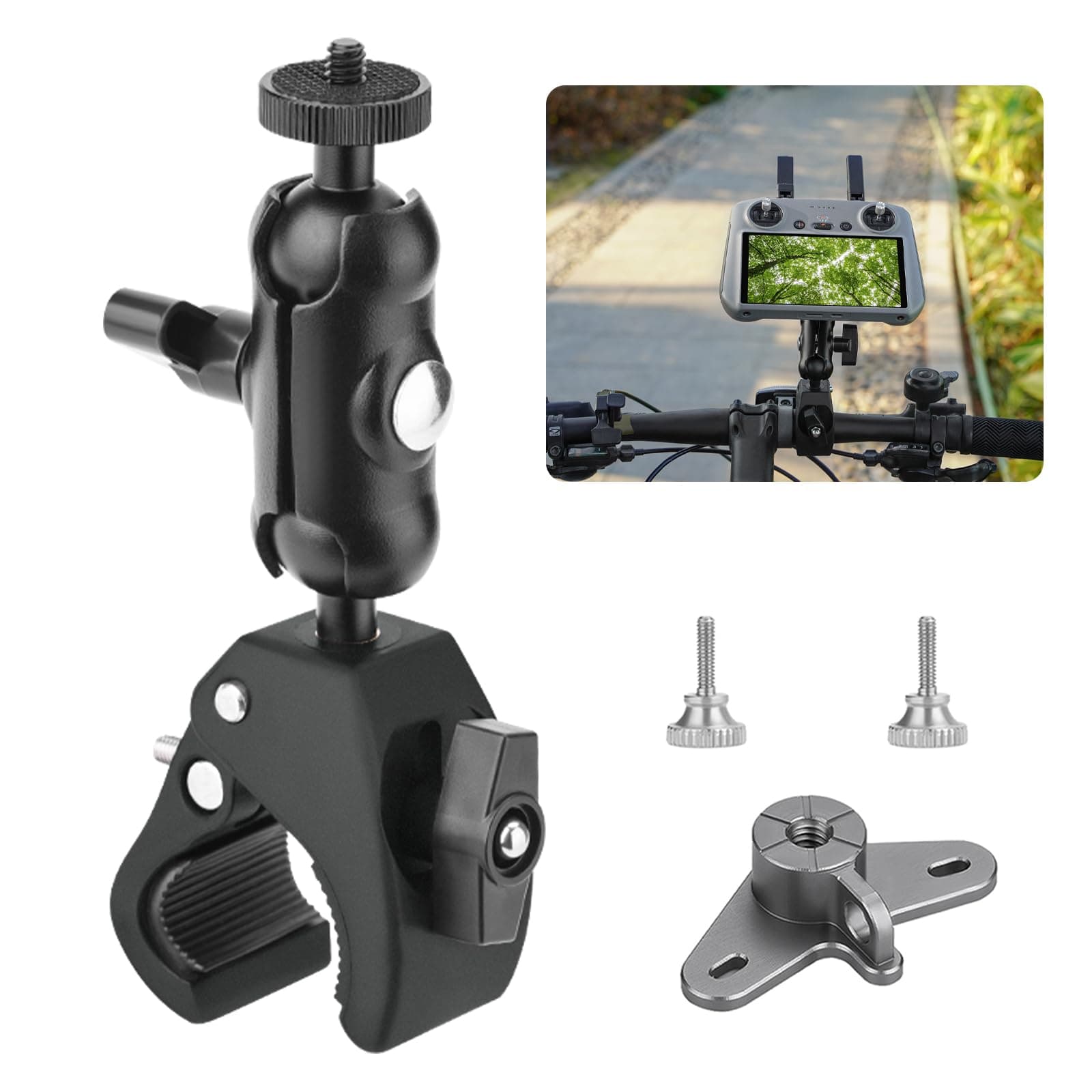 Bike Holder Mount Adapter for DJI RC 2/ RC Controller,360° Dual Ball Head Motorcycle Handlebar Holder Clamp for DJI Mini 4 Pro/Mini 3 Pro/Air 3/Mavic 3 Pro Smart Remote Controller, Black