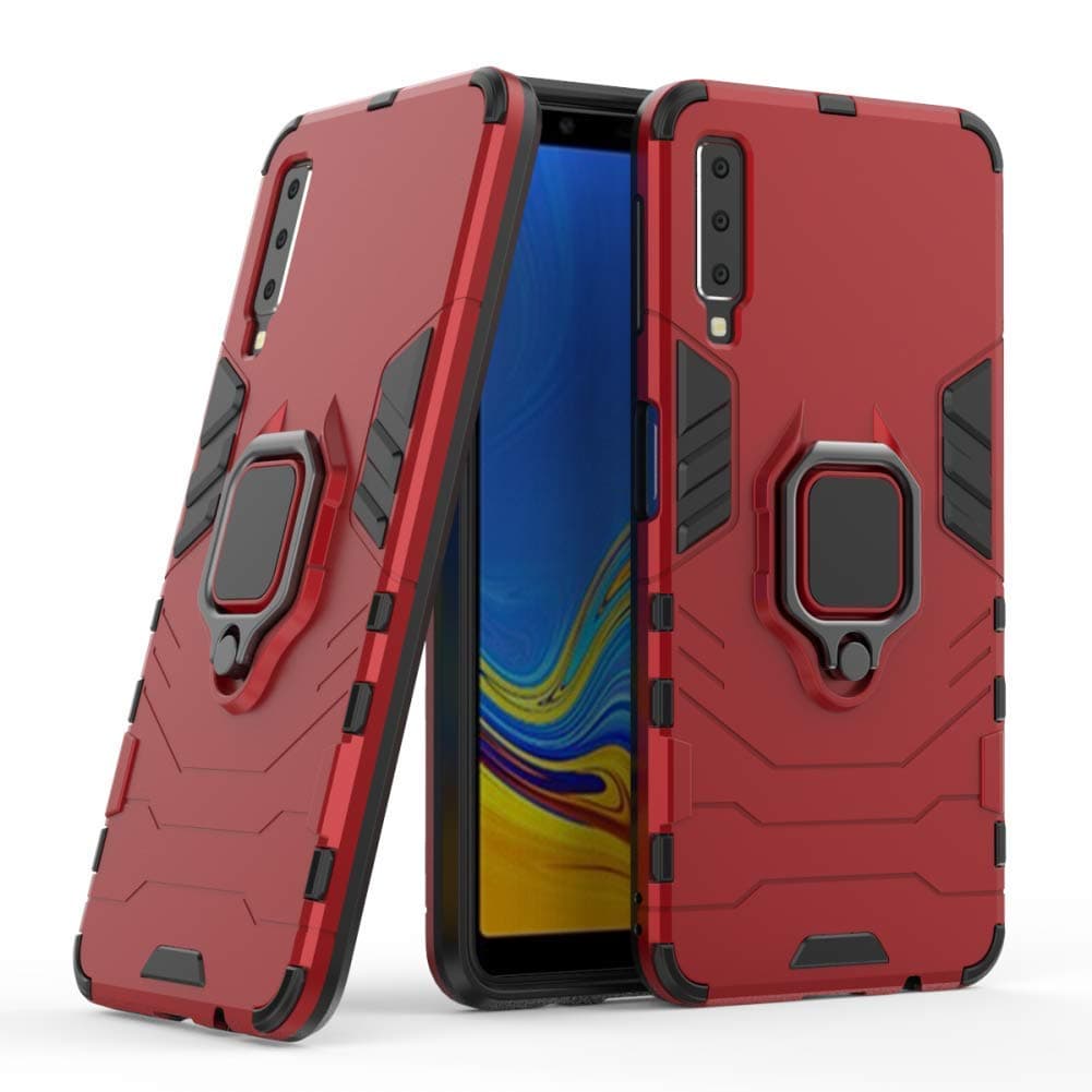 Galaxy A7 2018 Case DWaybox Ring Holder Iron Man Design 2 in 1 Hybrid Heavy Duty Armor Hard Back Case Cover for Samsung Galaxy A7 2018 SM-A750 6.0 Inch (Red)
