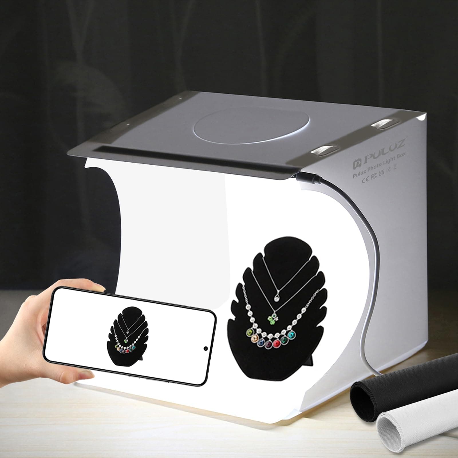 Mini Light Box, 9" Photography Table Top Light Box 20 LED Portable Photo Studio Shooting Tent with 2 Kinds Color Backdrops for Small Size Products