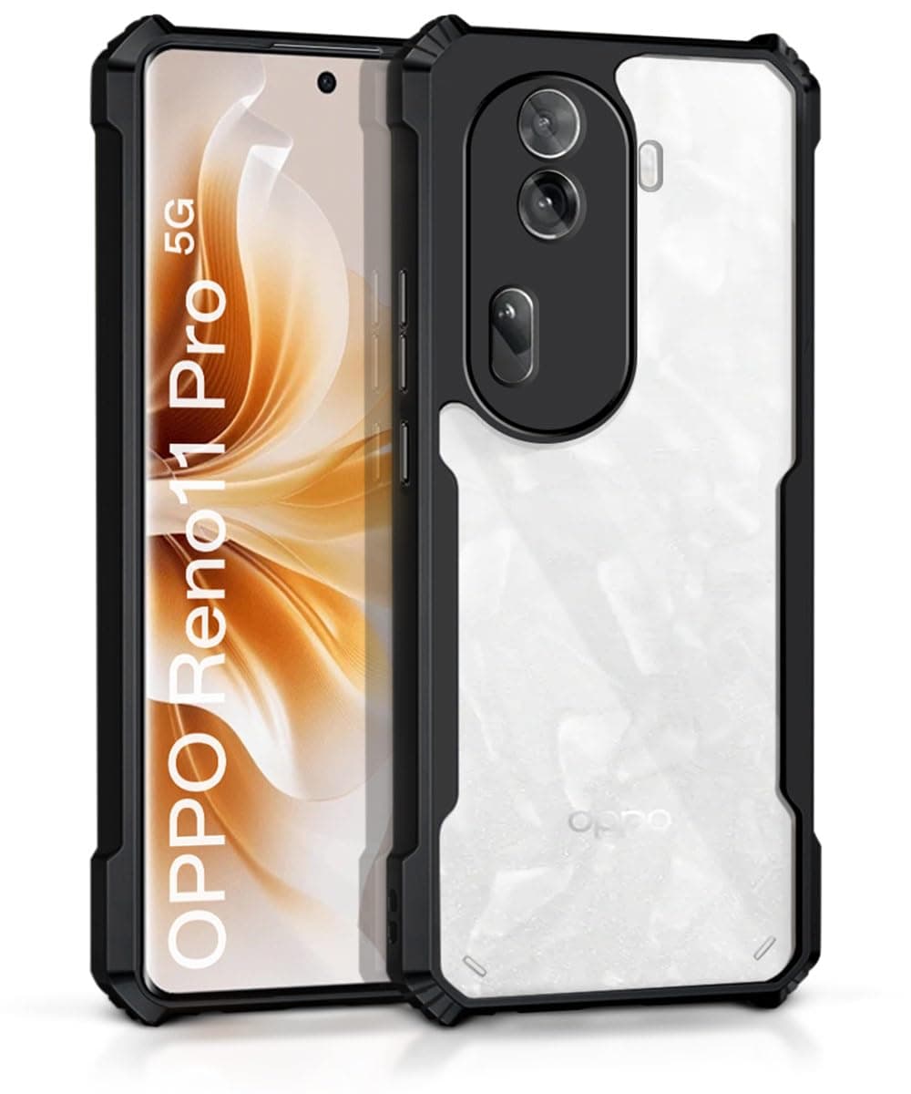 WOW IMAGINE Shock Proof Clear Back Case Mobile Cover for Oppo Reno 11 Pro 5G (Hard | Hybrid PC + TPU | Full Armour Device & Camera Protection | Black)