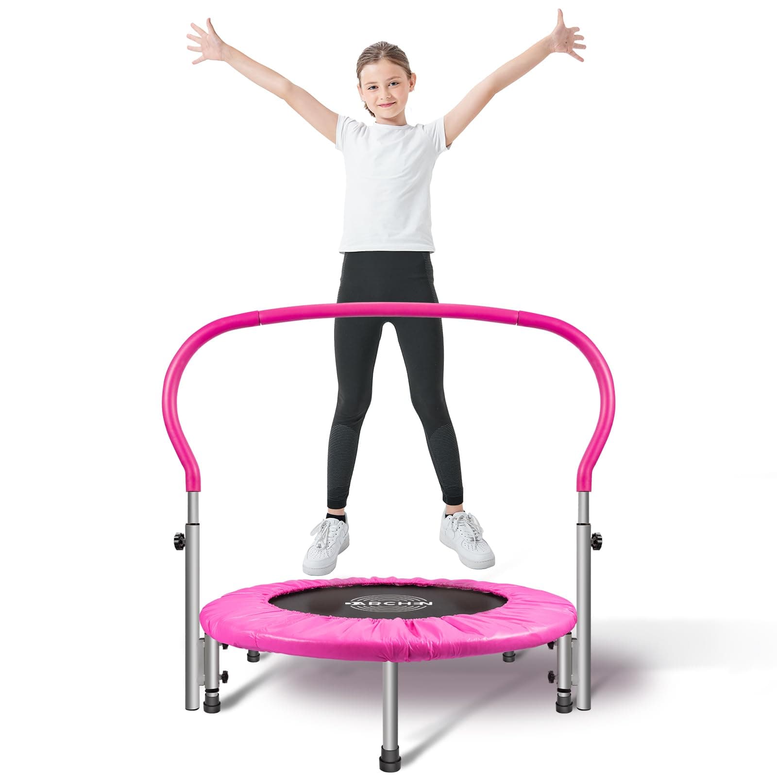 DARCHEN Indoor Small Trampoline for Kids Foldable Mini Trampoline with Adjustable Foam Handle Workout Indoor Outdoor Home Use