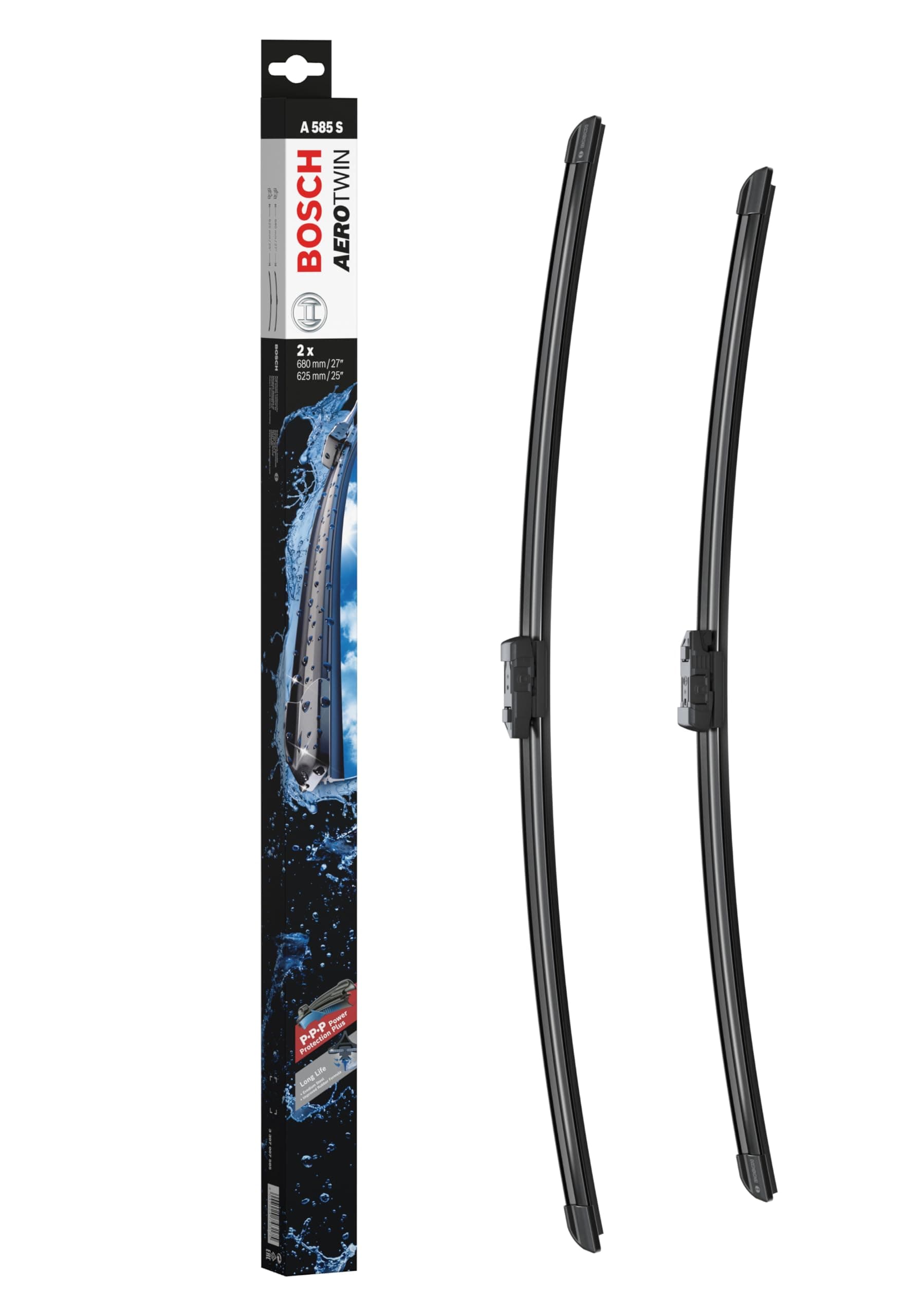 Bosch Aerotwin A 585 S - Front Windscreen Wipers - Set of 2 Replacement Blades - Comes with Pre-assembled Adapter - 2 Blades, 680mm/625mm - Only for left-hand drive (EU)
