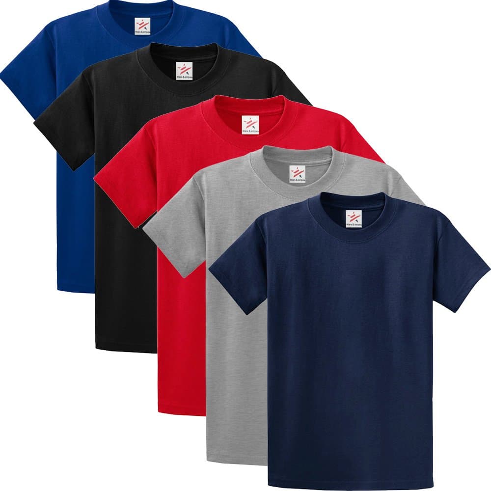 5 Pieces Pack Plain Royal, Black, Red, Heather, Navy 100% Rich Soft Organic Cotton Mix Plain T Shirt with Gift Box