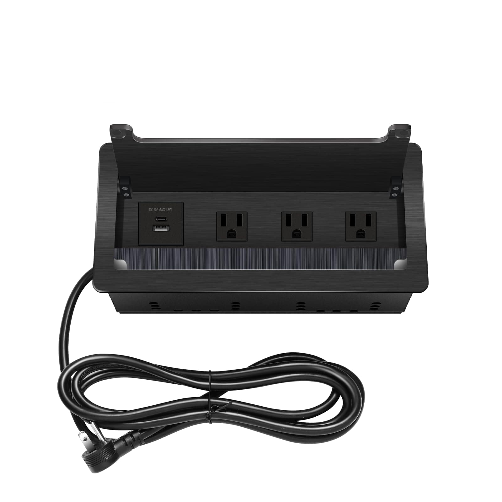 Desktop Socket; Embedded Outlets, Conference Table Power Outlet Box; 3 AC Outlets with USB-C Port PD 18W Fast Charging; 8-fT Power Cord ;for Conference Room Kitchen Countertop (Black)