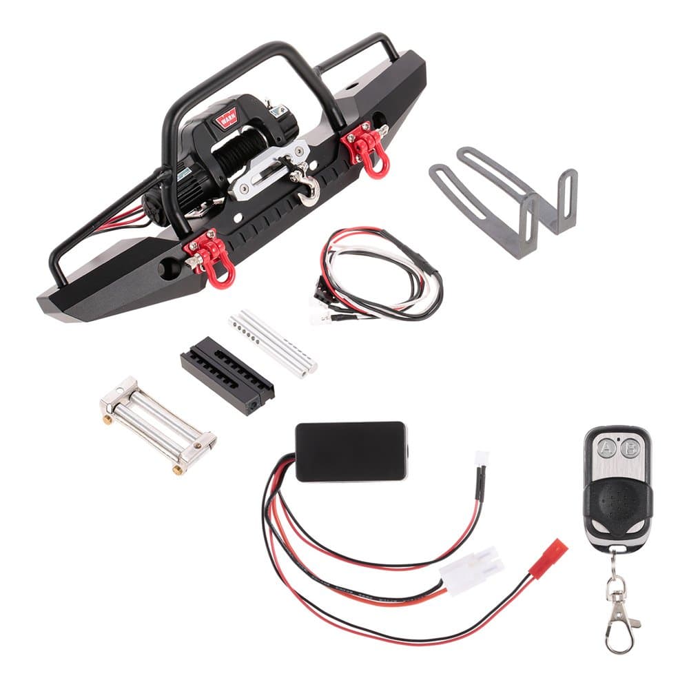 Goolsky Metal Front Bumper with 2 LED Light & Remote Control Electric Winch for TRX-4 SCX10II 90046