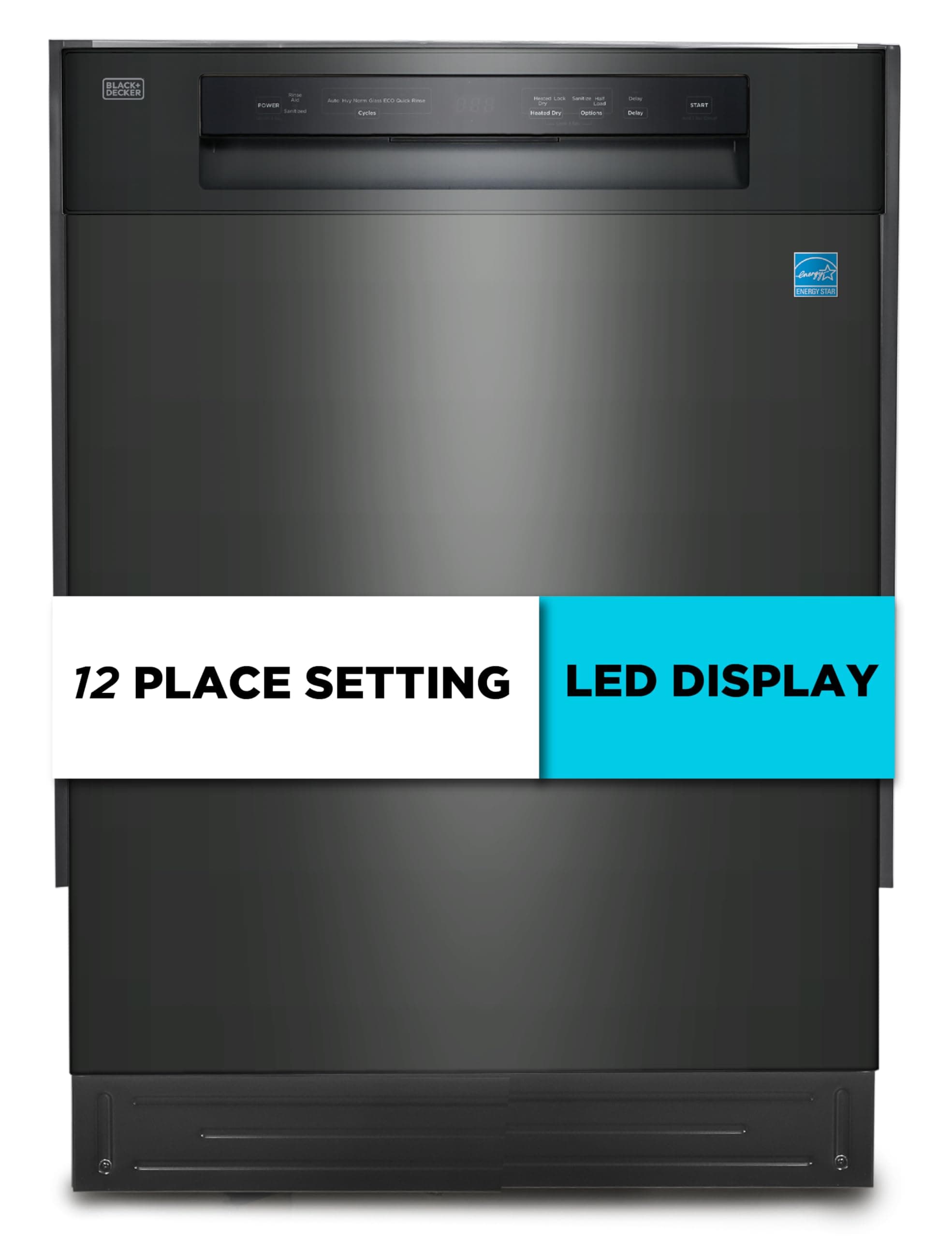 BLACK+DECKER 24" Built-In Dishwasher, 12-Place Setting Capacity with Stainless Steel Tub, Dish Washer with 5 Wash Programs and Smart Wash Cycle, ENERGY STAR Certified, BDW100MB, Black