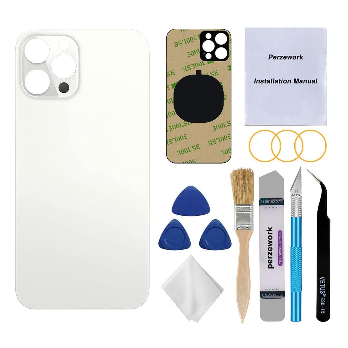 OEM Back Glass Replacement (Silver) Compatible with iPhone 12 pro max 6.7 inches All Carriers with Pre-Installed Adhesive and Repairing Tool Kits