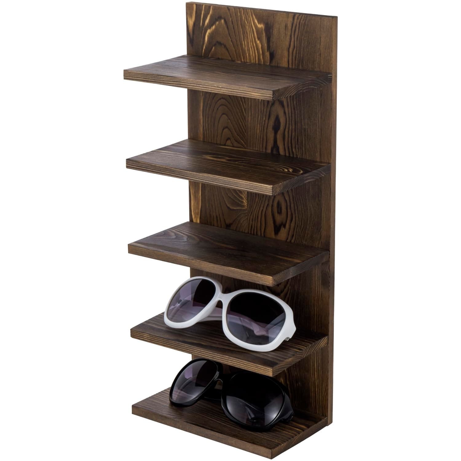 MyGift Sunglasses Organizer Stand, 5 Tier Glasses Holder, Wall Mounted or Tabletop Eyewear Storage Display Shelf for Retail Showcase, Bedroom, Living Room, Entryway