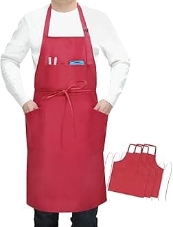 - 3 Pcs Dual Waterproof Oilproof Kitchen Chef Aprons with 4 Pockets for Men Women, Adjustable Soft Anti-Tear Cooking Bib Apron for Baking Grilling BBQ Painting Cleaning (Red)