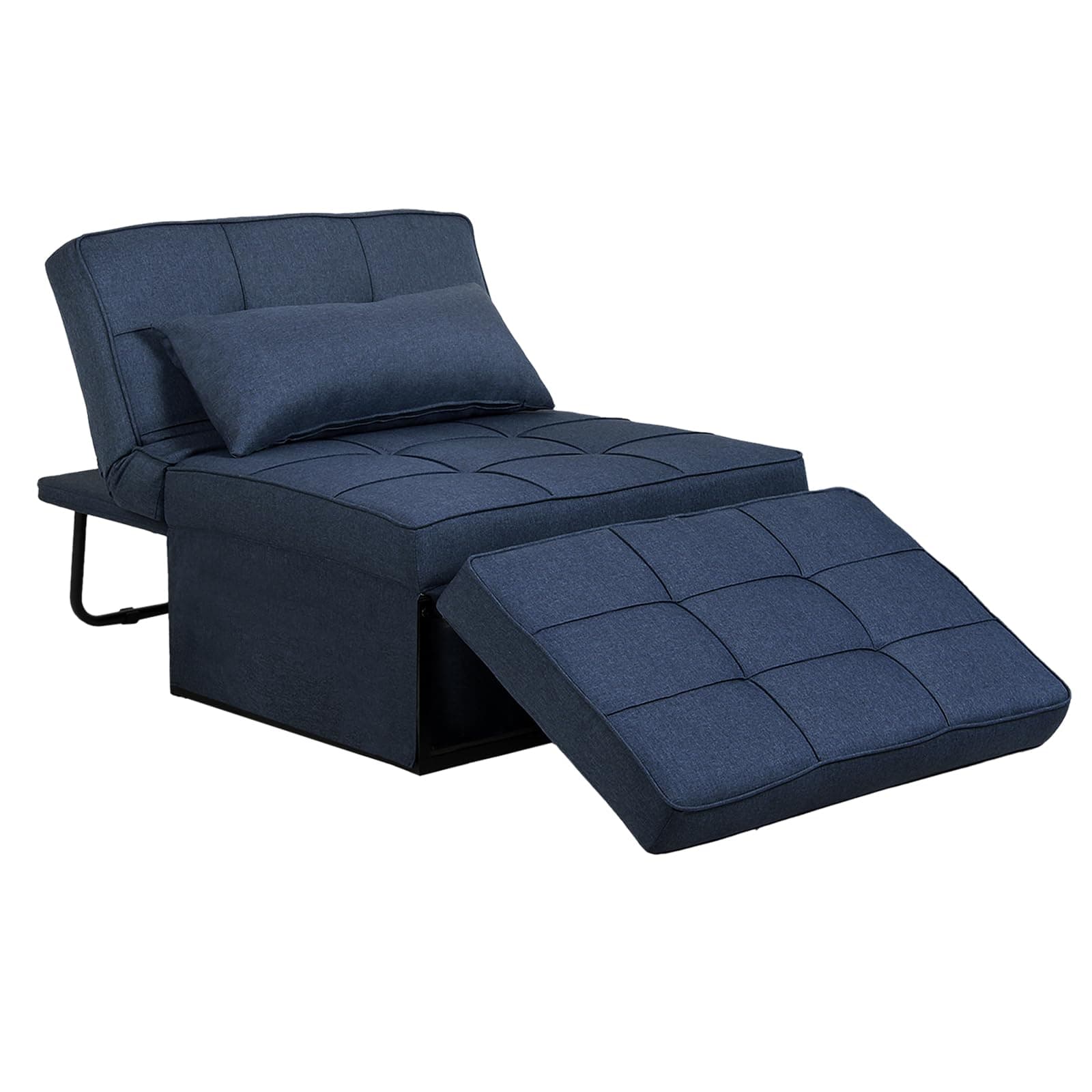 Saemoza Sofa Bed, Ottoman Bed Chair 4 in 1 Multi-Function Folding Sleeper Chair Modern Breathable Linen Guest Sleeper Bed with Pillow for Small Space, Navy Blue