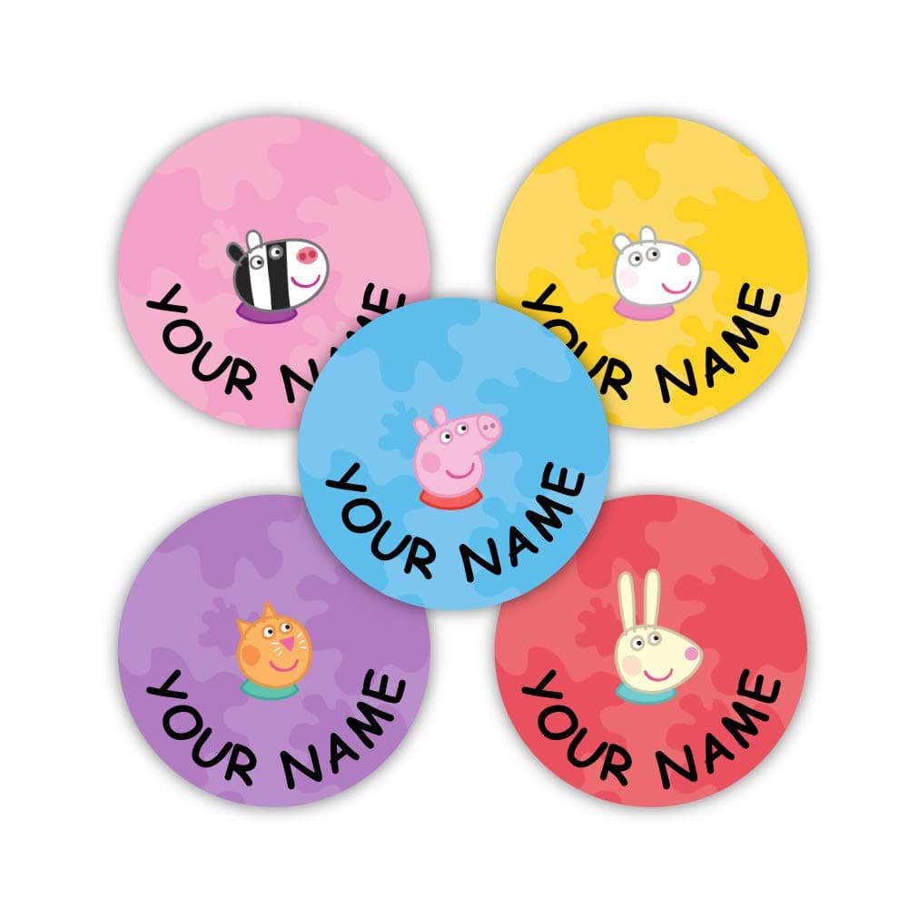 Oliver's Labels Peppa Pig Theme 30 Round Personalized Waterproof Custom Name Tag – Multipurpose Marking for All Ages - Camping Gear, Luggage, Kindergarten