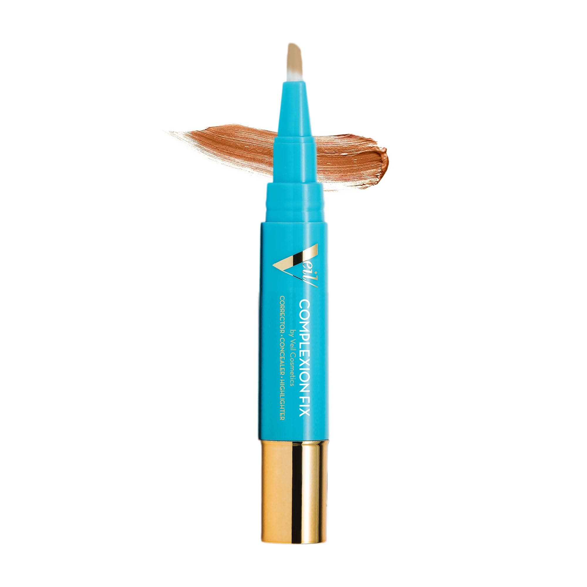 Veil Cosmetics - Complexion Fix Concealer - Liquid Concealer for Under Eye + Dark Circles - Highlight, Contour, Correct - Anti-Aging - Vegan Makeup Pen - Hydrating Lightweight (5G Deep Gold)