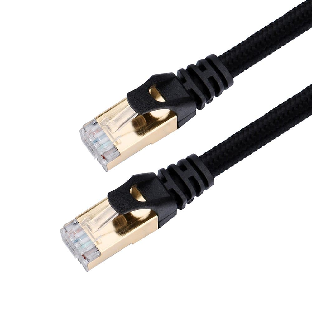 Cat7 Ethernet Cable, Vandesail Cat 7 RJ45 LAN Network Cable High Speed Durable Nylon Braid STP with Gold Plated Plug Black Round (3ft/1m, 1Pack)