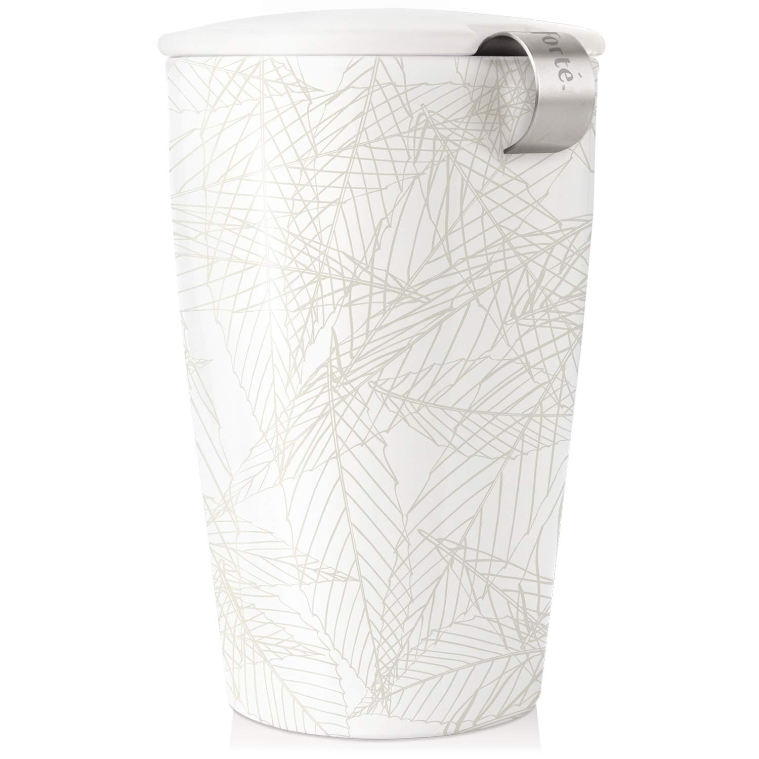 Tea Forte Kati Cup Blanche, Ceramic Tea Infuser Cup with Infuser Basket and Lid for Steeping Loose Leaf Tea