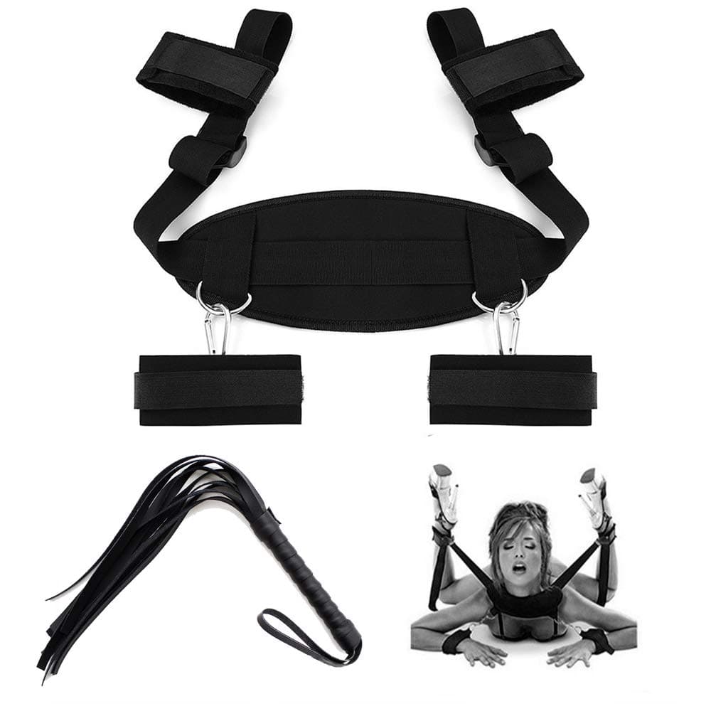 Poison Pear Adjustable Thigh and Wrist Restraint Straps Support Strap with Whip