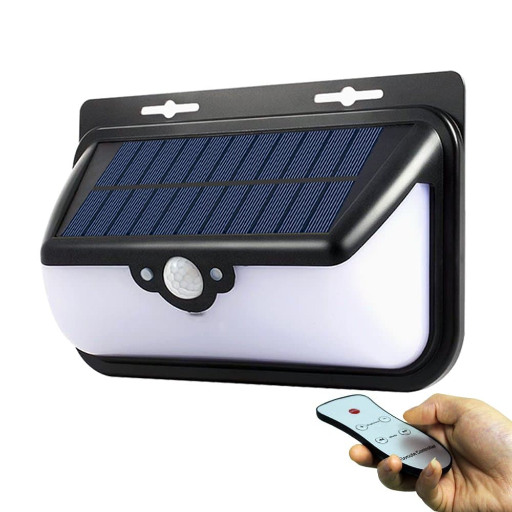 Mindtech Solar Wall light, 600 Lumens 48 LED Super Bright Wireless PIR Motion Sensor Wall Light IP65 Waterproof Solar Powered Human Body Wall Lamp Outdoor Light with Remote Control for Patio, Garden, Pathway Porch (1)